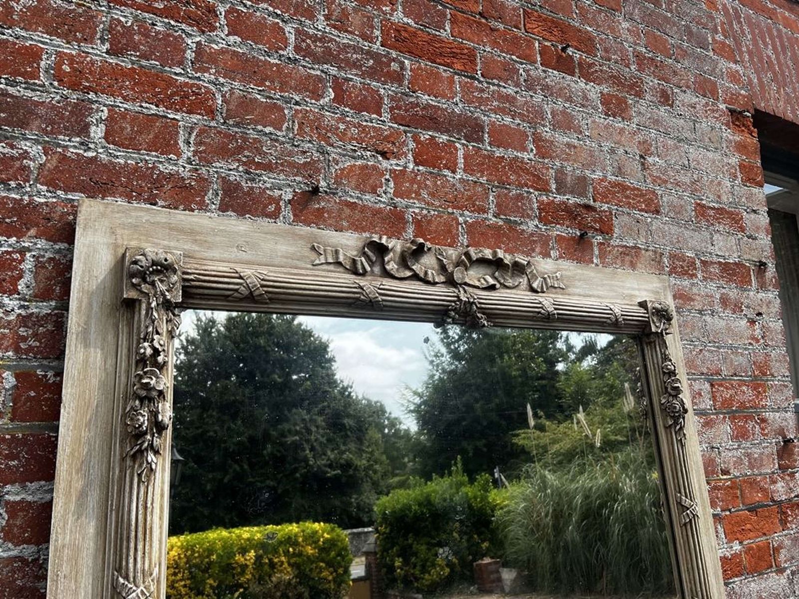 An Exceptional Large Antique French 19th C Painted Ribbed Mirror photo furniture