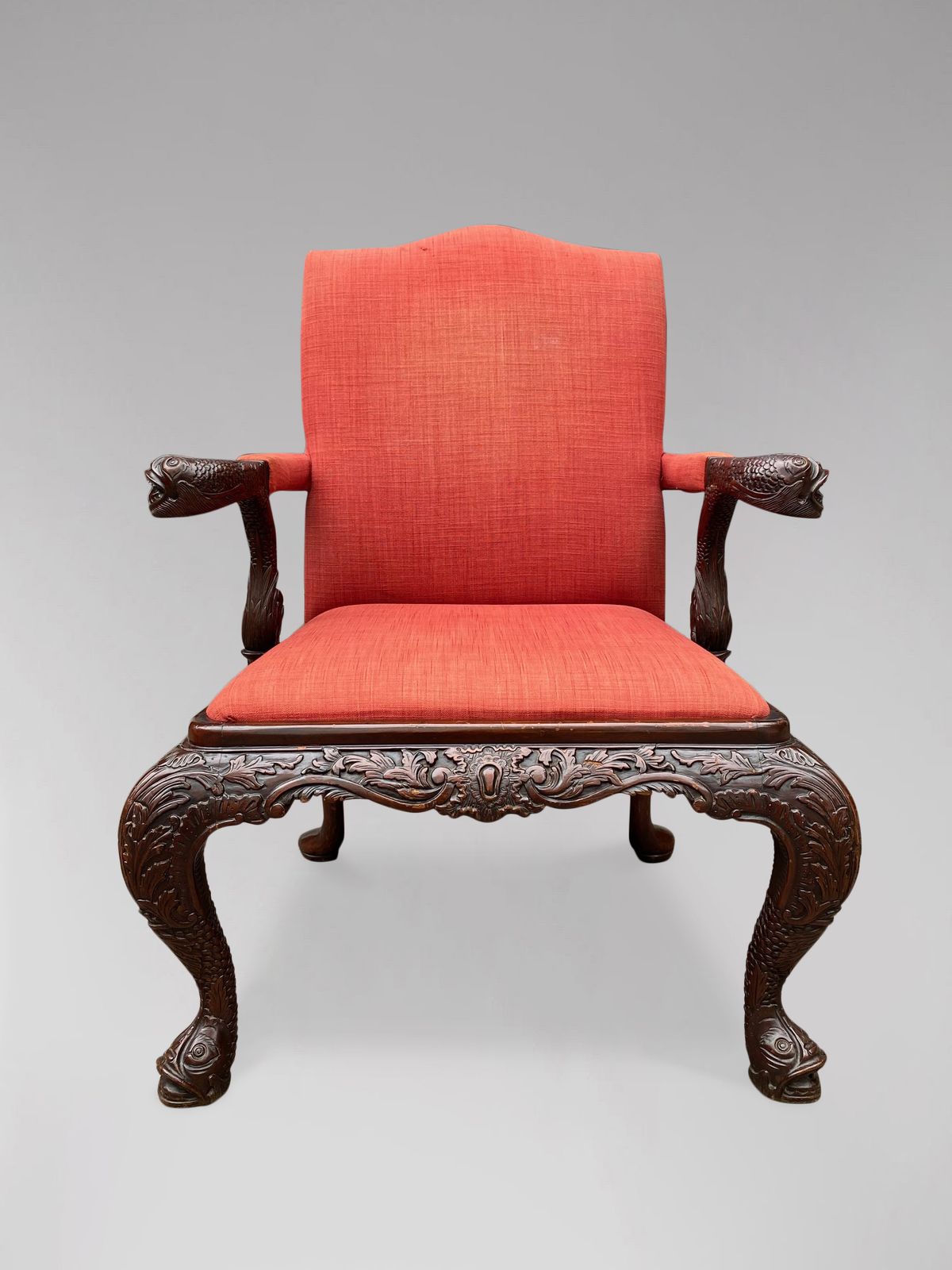 19th Century Carved Mahogany Gainsborough Armchair