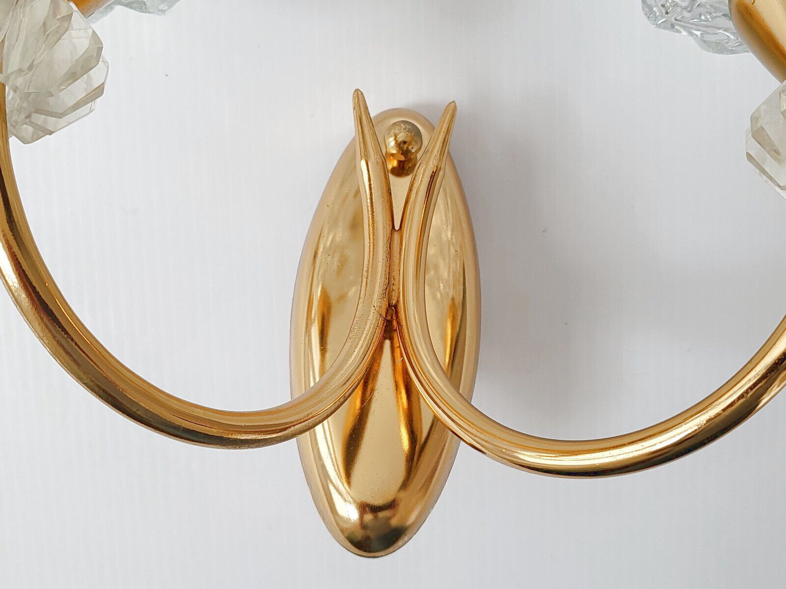 Pair Of Vintage Wall Lights 1950 Maison Arlus Glass & Brass Gold 50s 1950s photo for sale