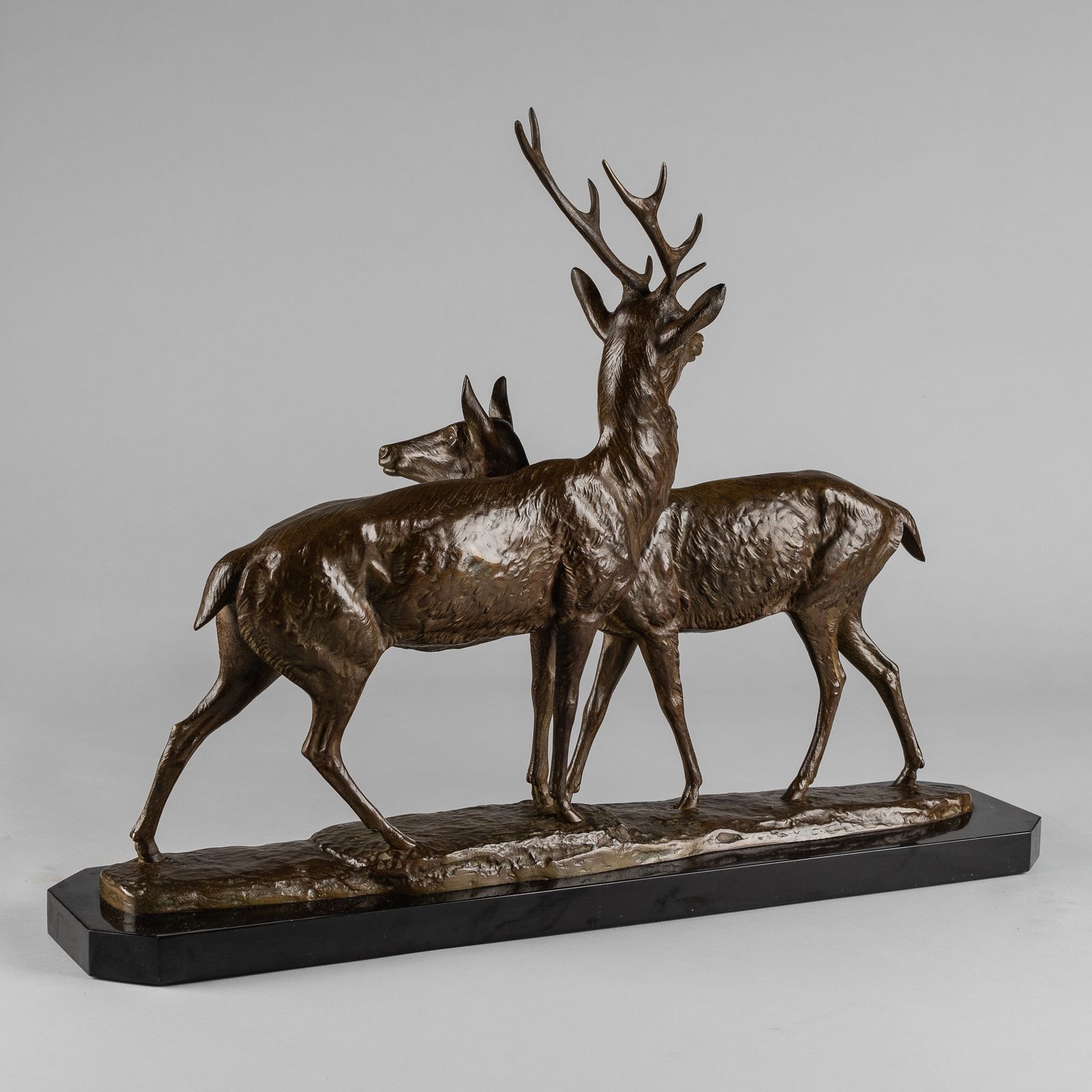 French Art Deco Bronze Sculpture Of A Stag And Doe Signed I Rochard photo vinterior
