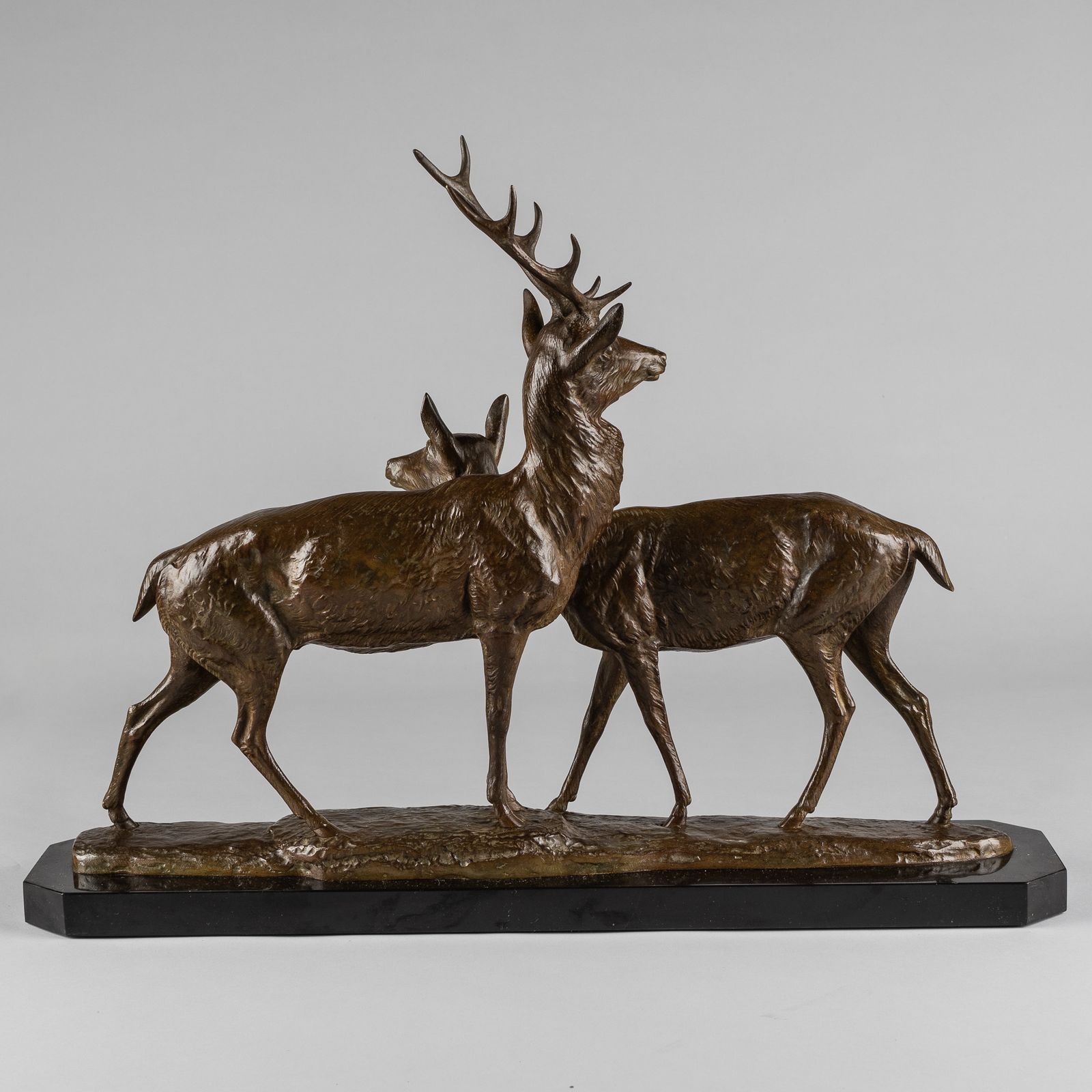 French Art Deco Bronze Sculpture Of A Stag And Doe Signed I Rochard photo buy