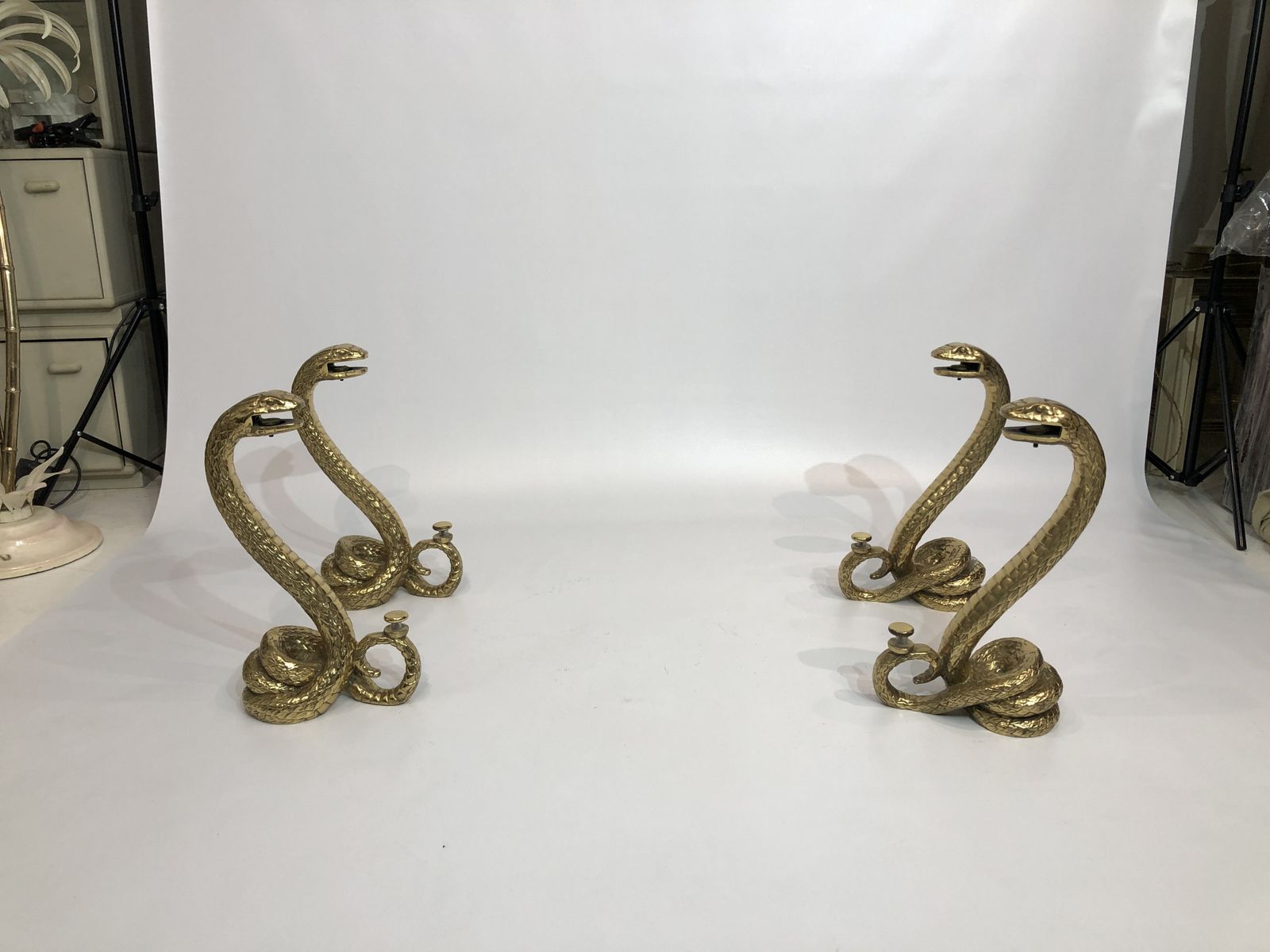 Alain Chevret Brass Snakes Coffee Table 1970s Two Tier Hollywood Regency photo vintage