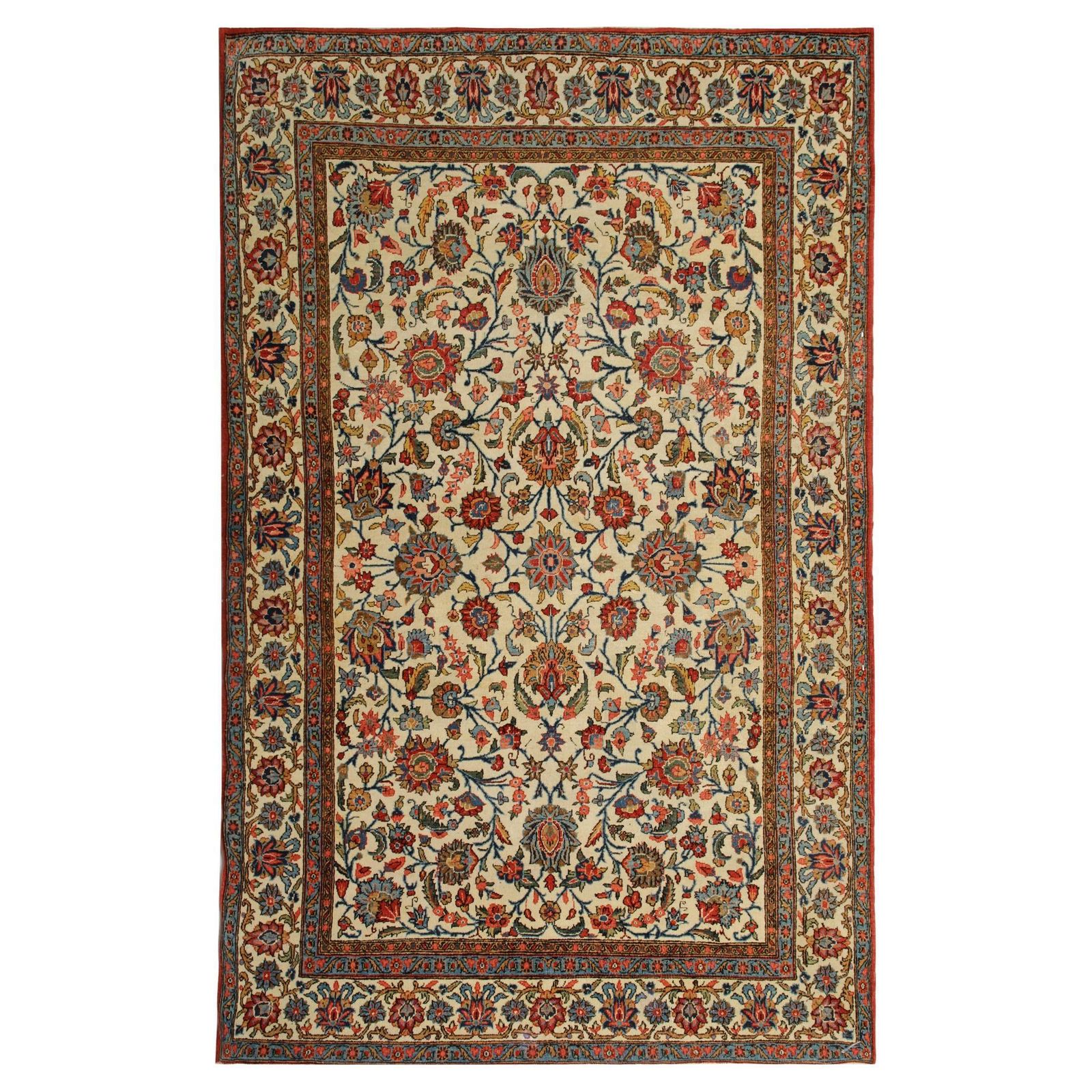 Antique Oriental Area Rug Traditional Floral Cream Wool Carpet 211x130cm photo buy