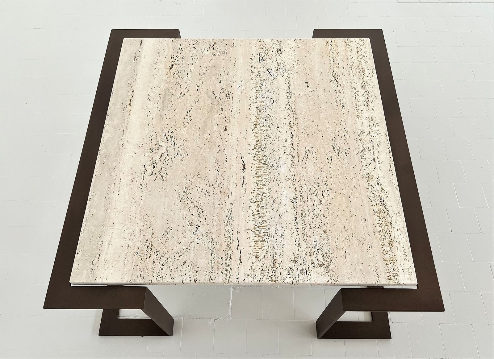 Italian Mid Century Travertine Marble Coffee Table And Metal Base, 1970 photo vintage