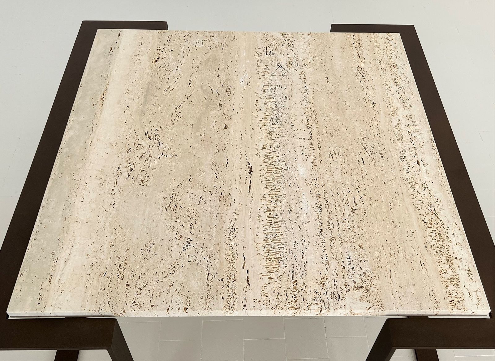 photo vinterior Italian Mid Century Travertine Marble Coffee Table And Metal Base, 1970