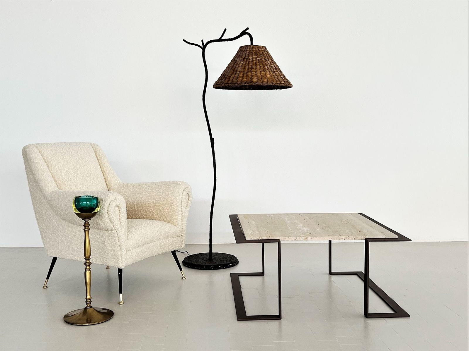 photo vintage Italian Mid Century Travertine Marble Coffee Table And Metal Base, 1970