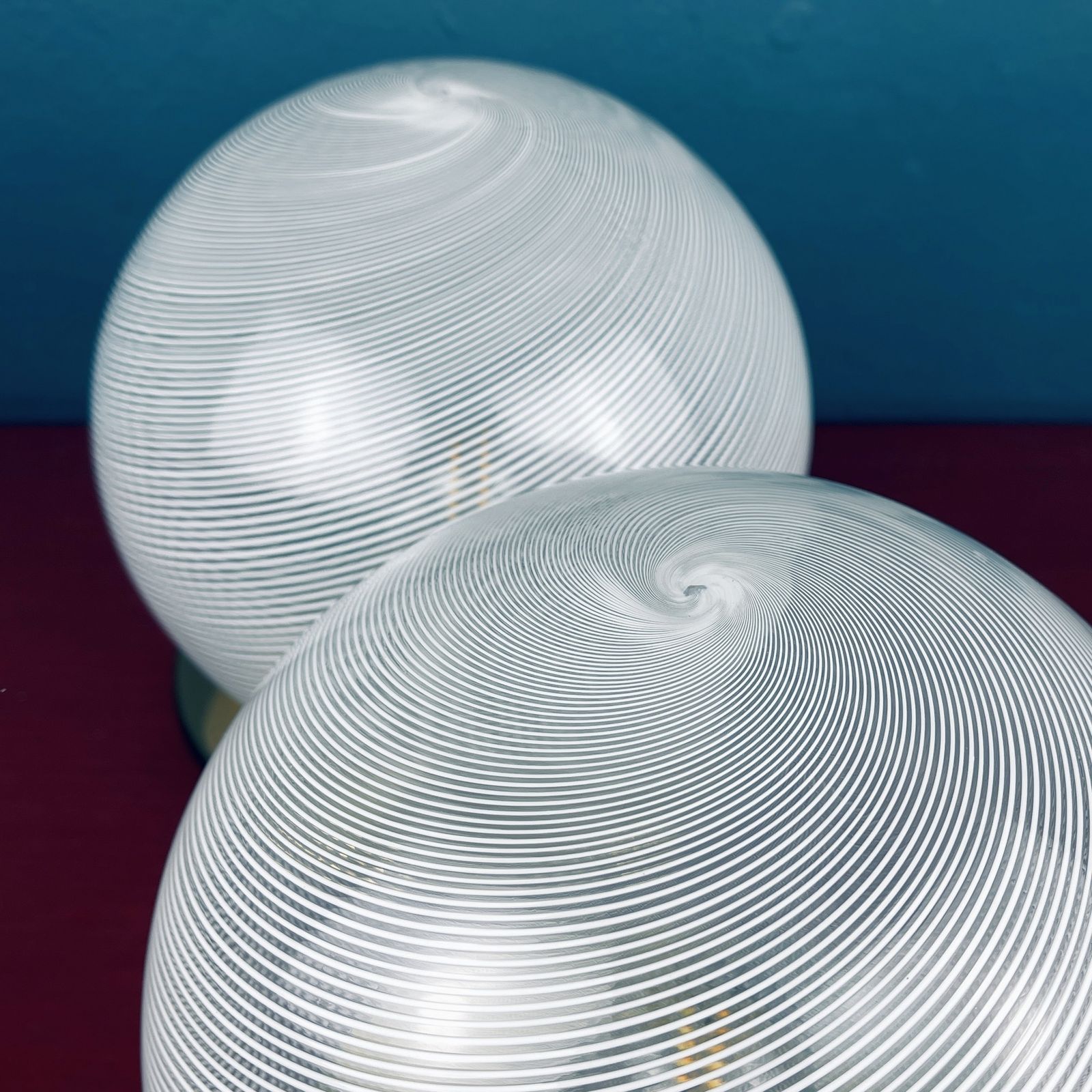 photo for sale Classic Swirl Murano Glass Table Lamps By F.Fabbian Italy 1970s Set Of 2