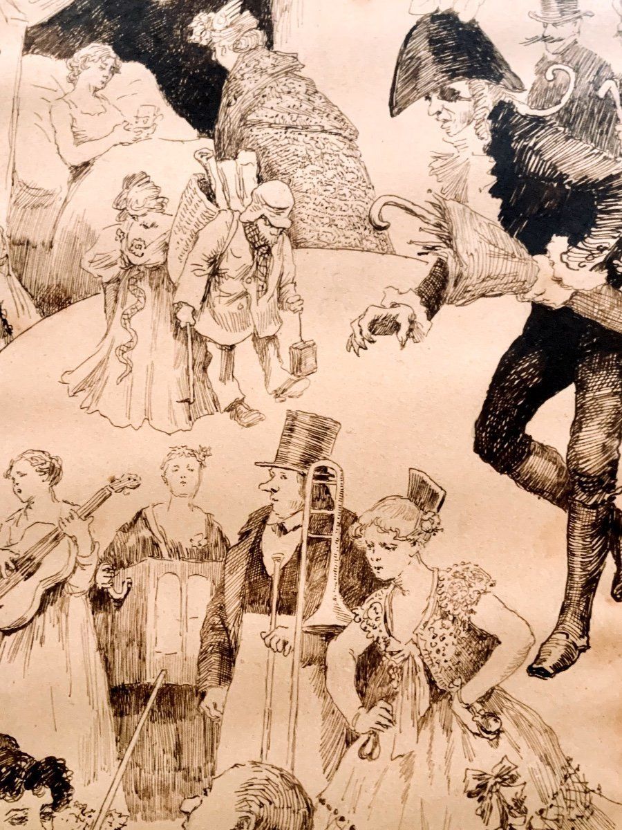 Chinese Ink Drawing "Scenes From Cabaret" By Maurice Pille photo for sale