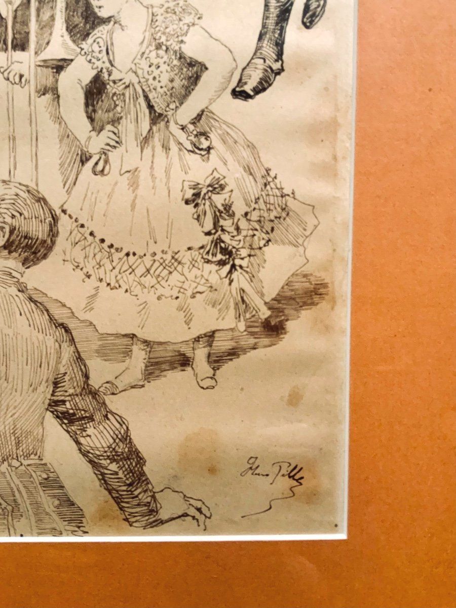 Chinese Ink Drawing "Scenes From Cabaret" By Maurice Pille photo Art