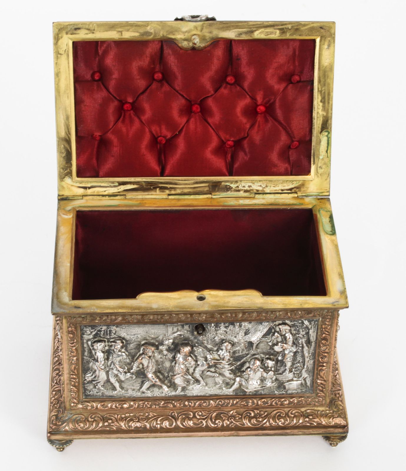 Antique French Silvered & Gilt Jewellery Casket Box  Ab Paris 19th C photo for sale