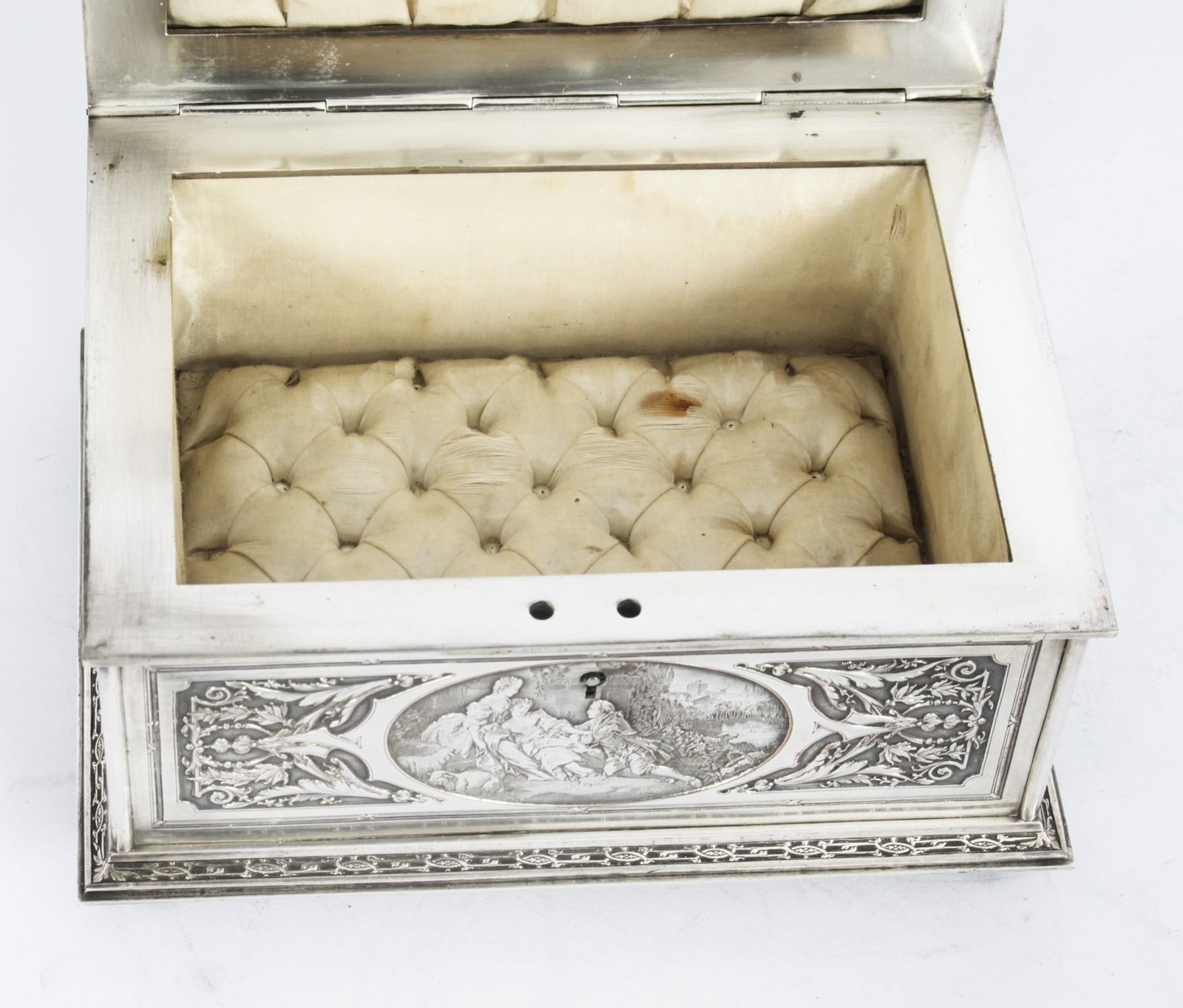 photo for sale Antique French Silvered Copper Jewellery Casket Box B Wicker 19th C