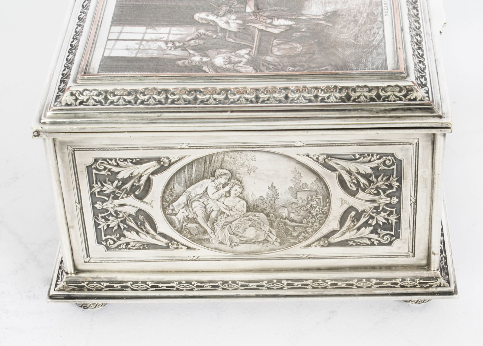 1250.0 Antique French Silvered Copper Jewellery Casket Box B Wicker 19th C photo