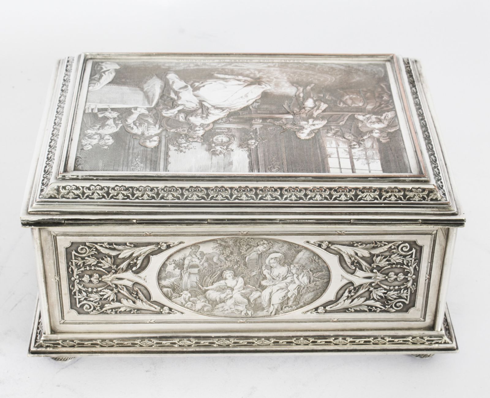 photo buy Antique French Silvered Copper Jewellery Casket Box B Wicker 19th C