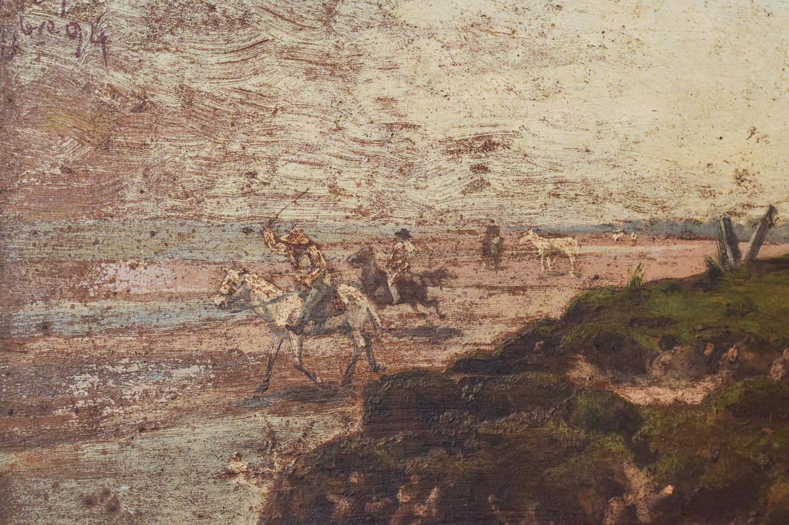 Argentinian Seascape With Horses. Signed F. Fortuny photo for sale