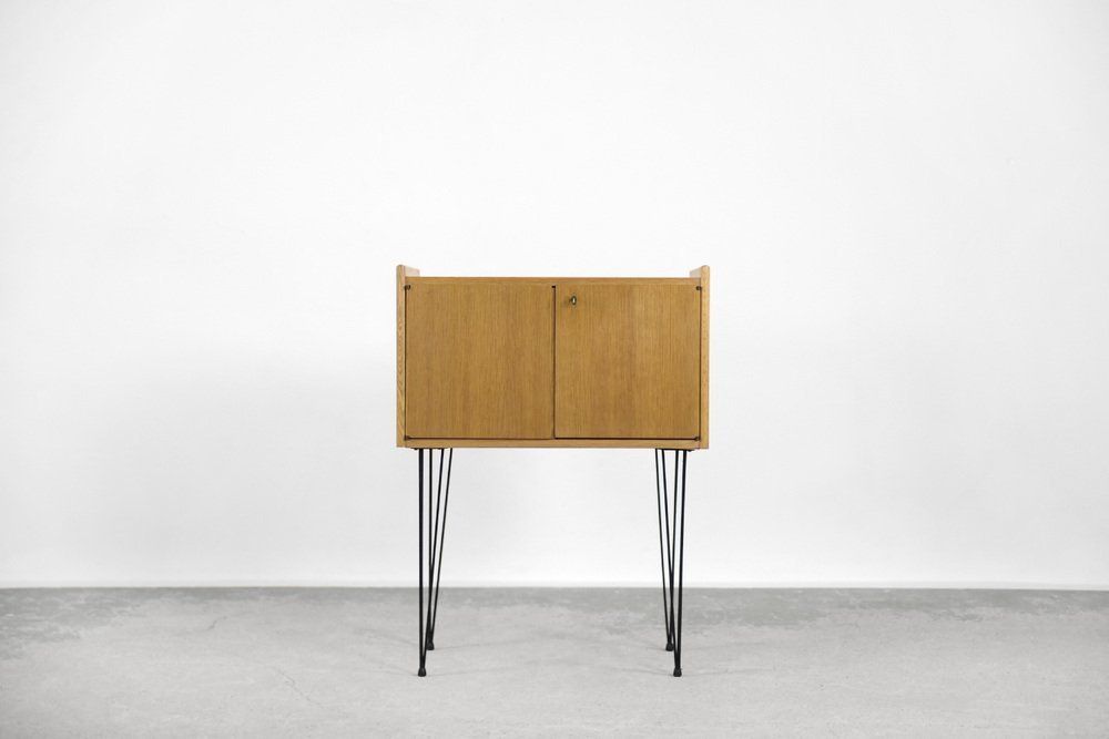 Modern Scandinavian Teak Wood Cabinet With Metal Hairpin Legs, 1960s photo for sale