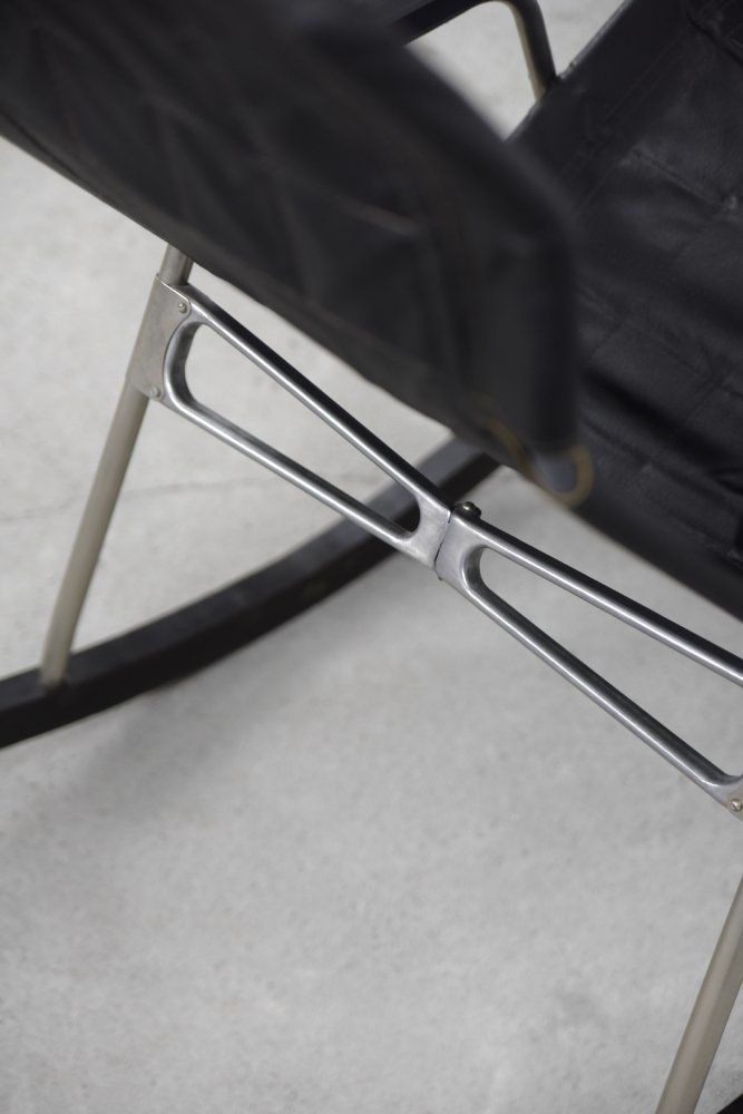 Postmodern Black Leather Rocking Chair By Takeshi Nii, 1950s photo Furniture