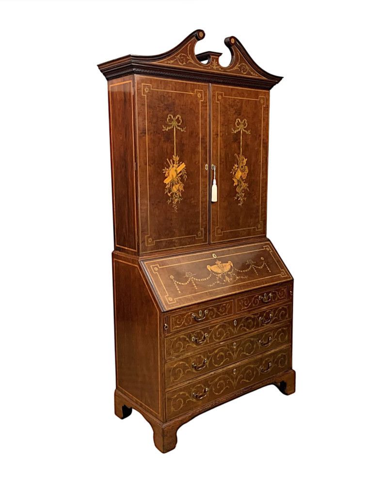 A Very Rare And Fine Early 19th Century Georgian Inlaid Bureau Bookcase photo furniture