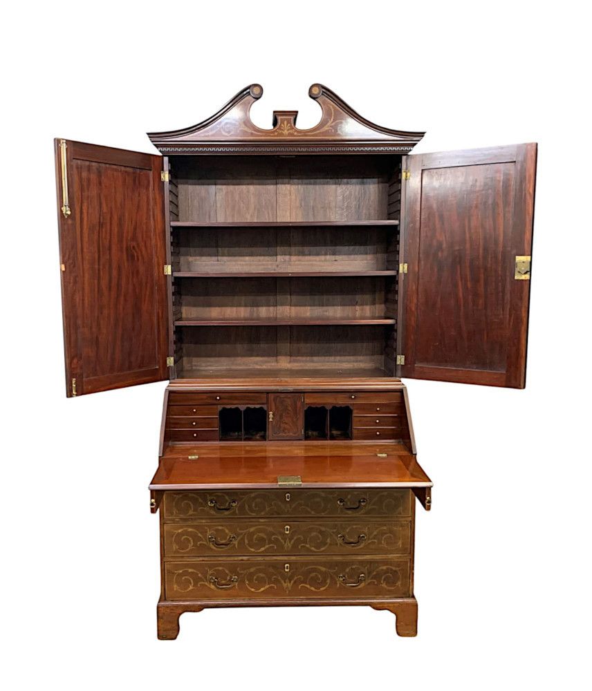 A Very Rare And Fine Early 19th Century Georgian Inlaid Bureau Bookcase photo 15566.5193