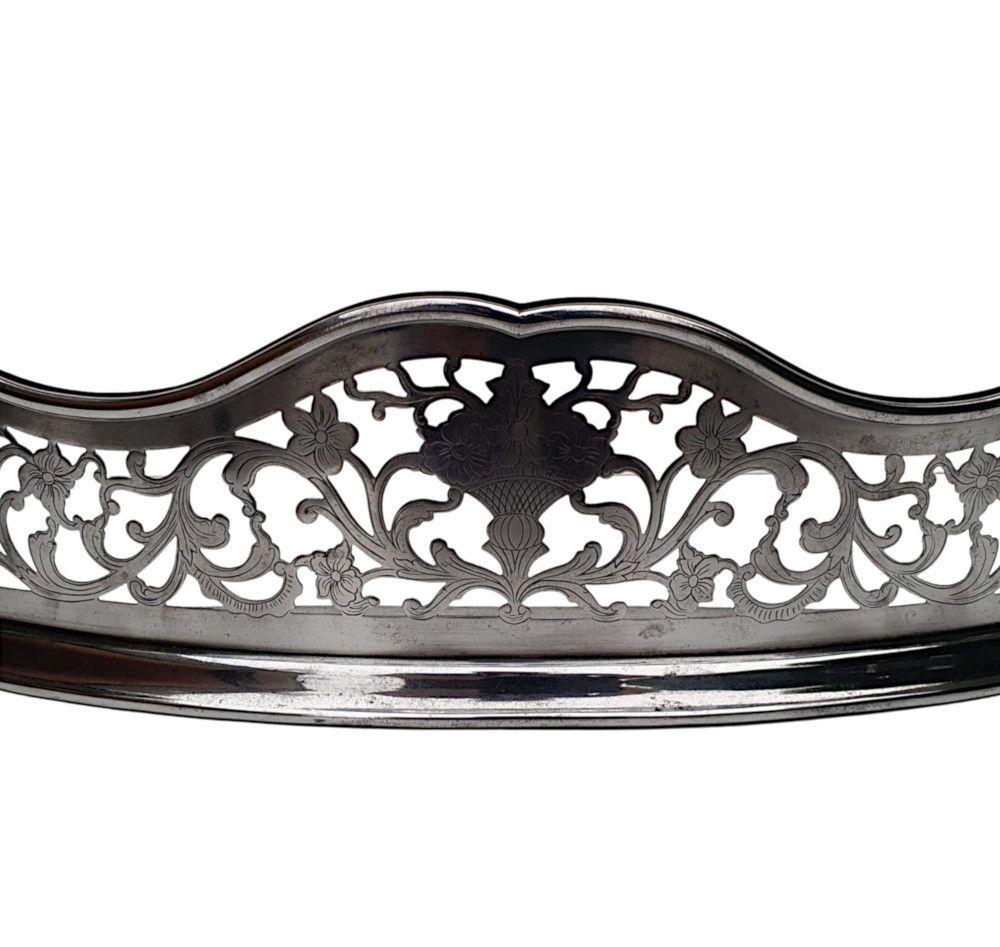 A Rare 19th Century Polished Steel Fender With Flower And Dragon Detail photo furniture
