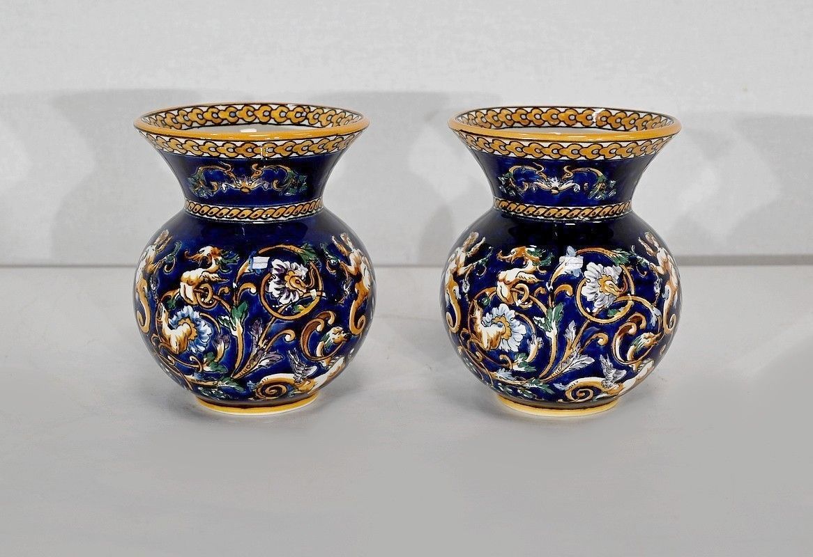 Home Decor Tray And Vases In Gien Earthenware, Renaissance Style, Early 20th Century photo