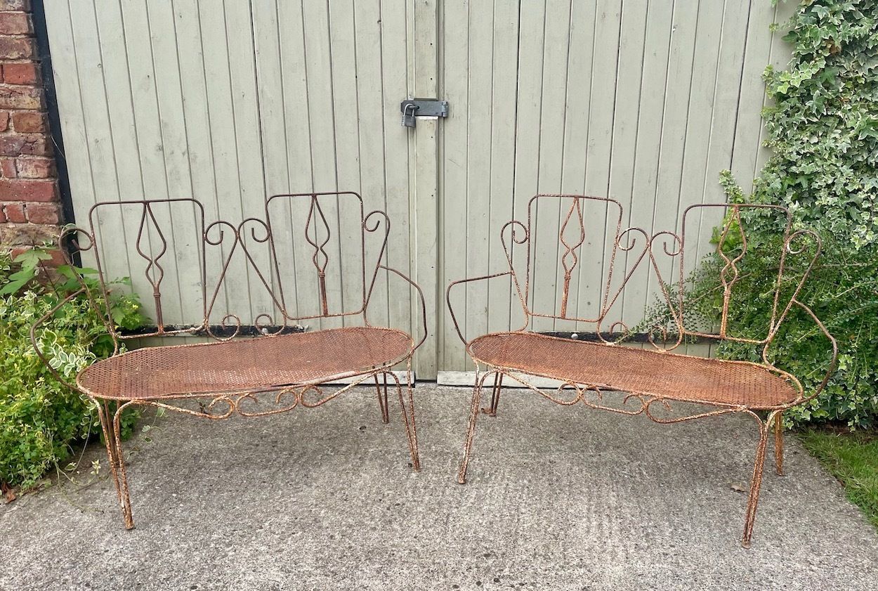 A Rare Pair Of Antique French Metal Outdoor Benches photo buy