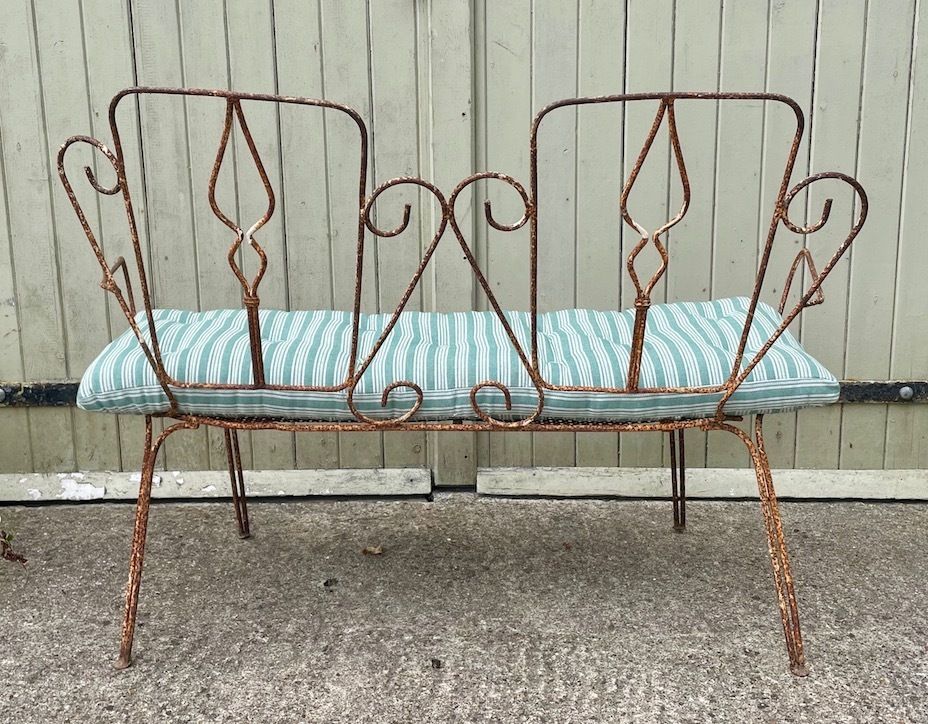 A Rare Pair Of Antique French Metal Outdoor Benches photo vinterior