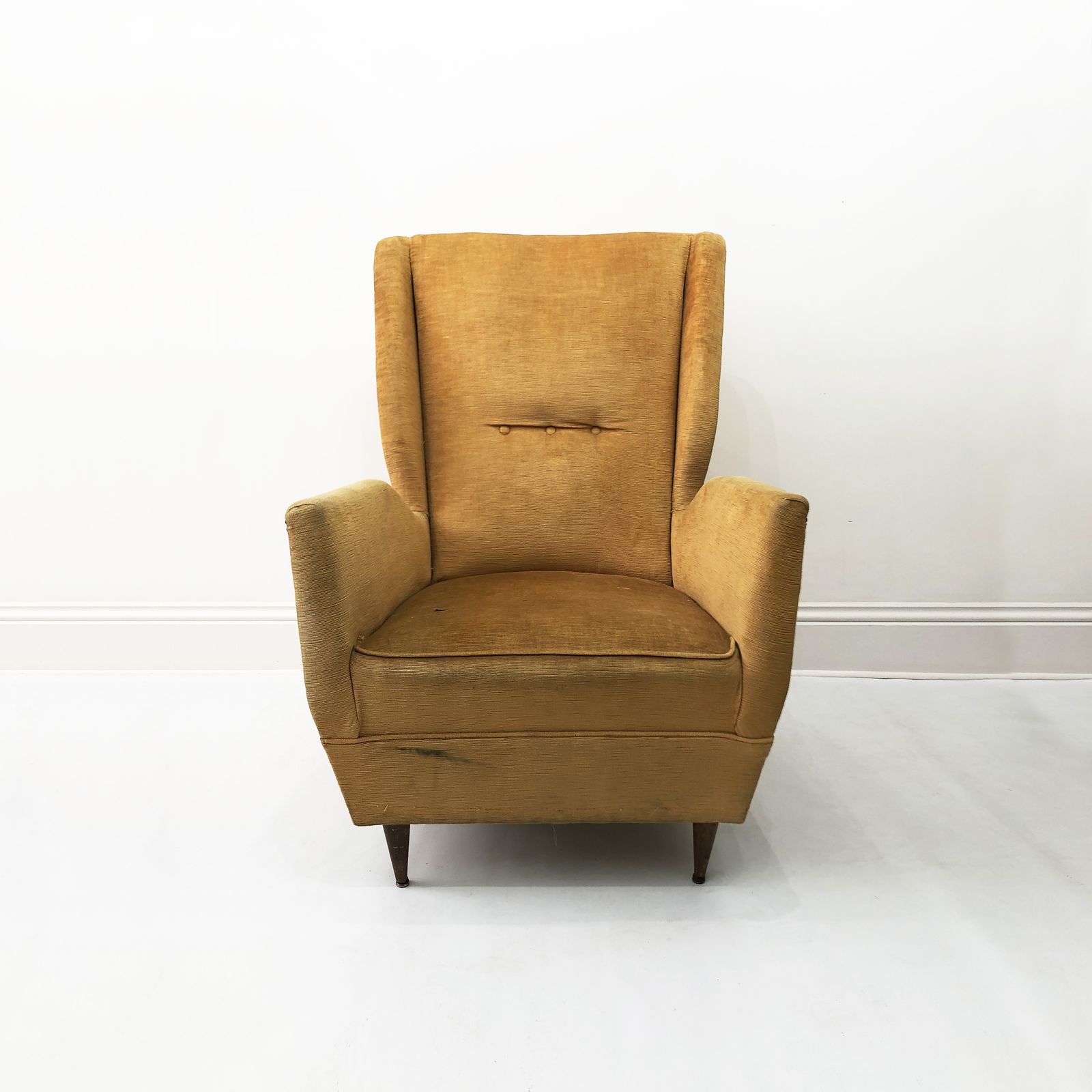 Gio Ponti For Isa Vintage Yellow Wingback Armchair 1950s Mid Century Italian Modernism We Can Upholster photo furniture