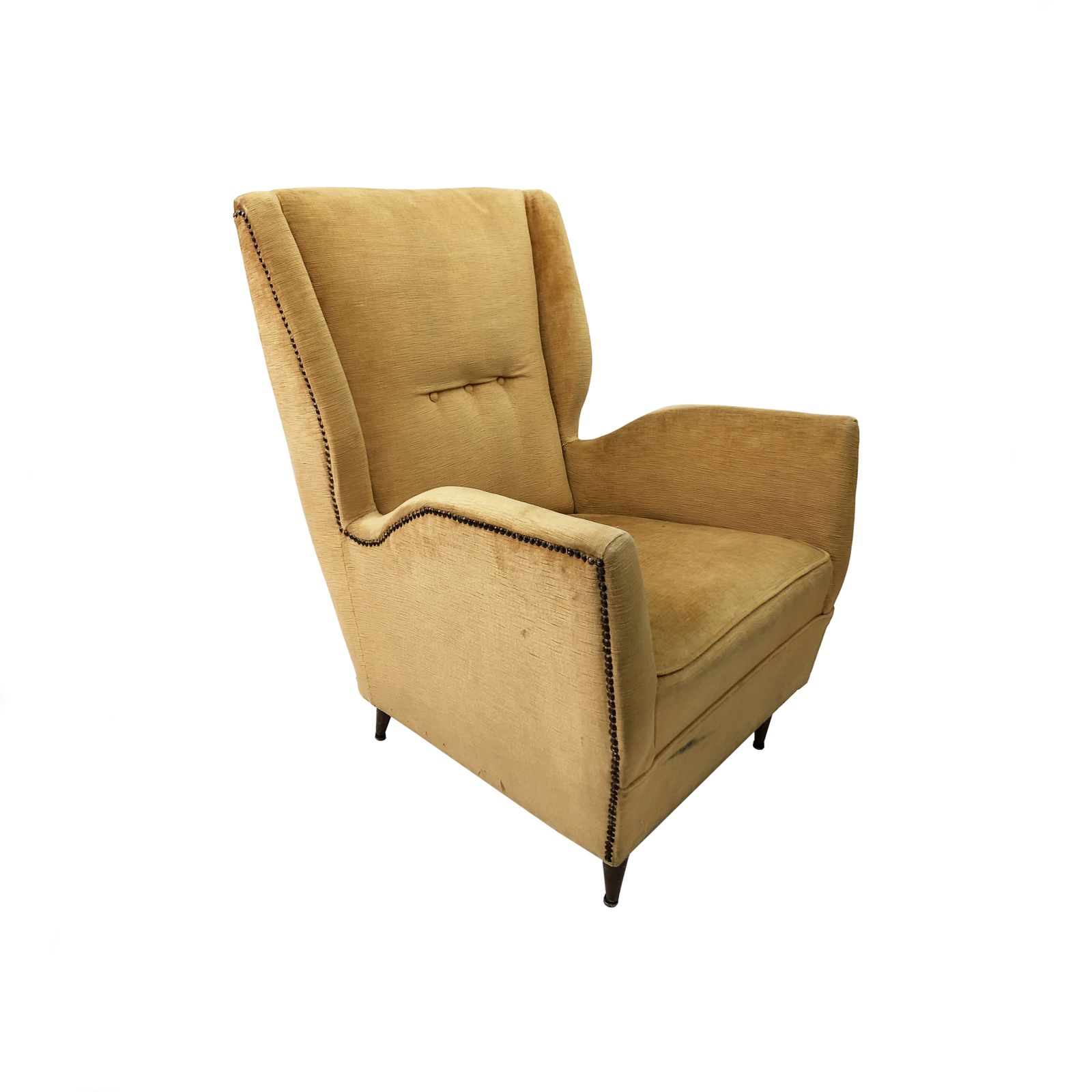 Gio Ponti For Isa Vintage Yellow Wingback Armchair 1950s Mid Century Italian Modernism We Can Upholster