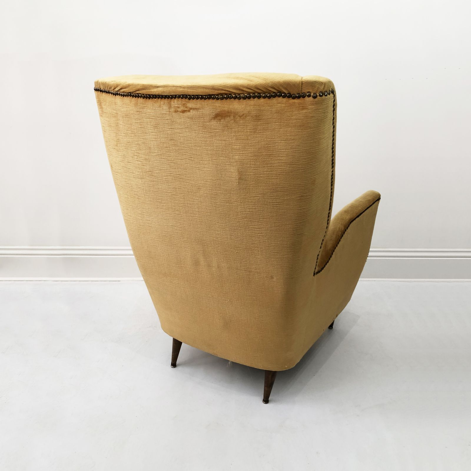 photo for sale Gio Ponti For Isa Vintage Yellow Wingback Armchair 1950s Mid Century Italian Modernism We Can Upholster