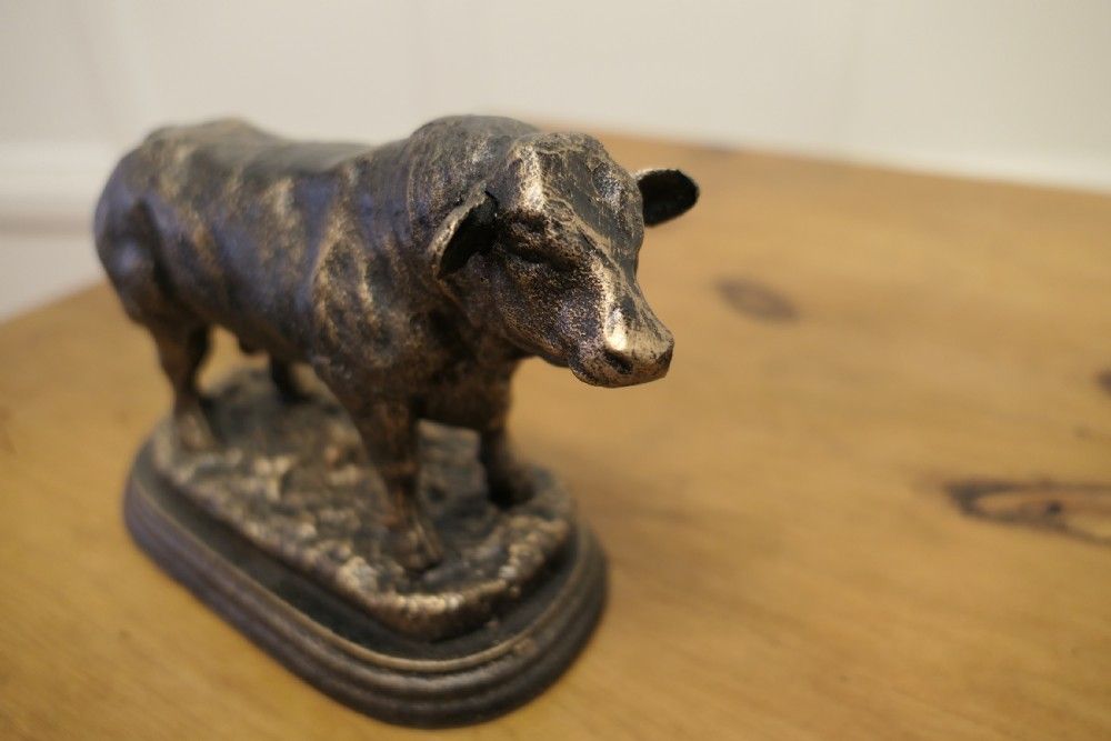 Iron Bull Desk Ornament With Bronze Finish Patina photo Art