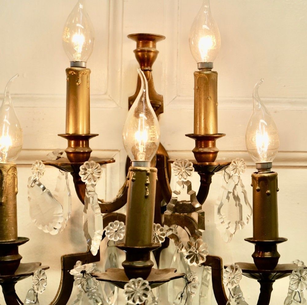 A Pair Of French Brass 5 Branch Wall Light, Chandeliers photo 570.0