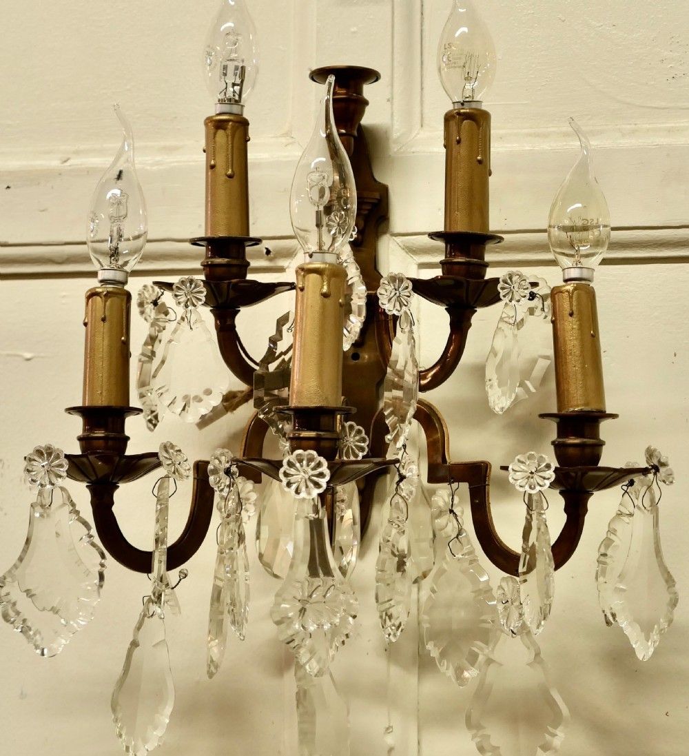 A Pair Of French Brass 5 Branch Wall Light, Chandeliers photo buy