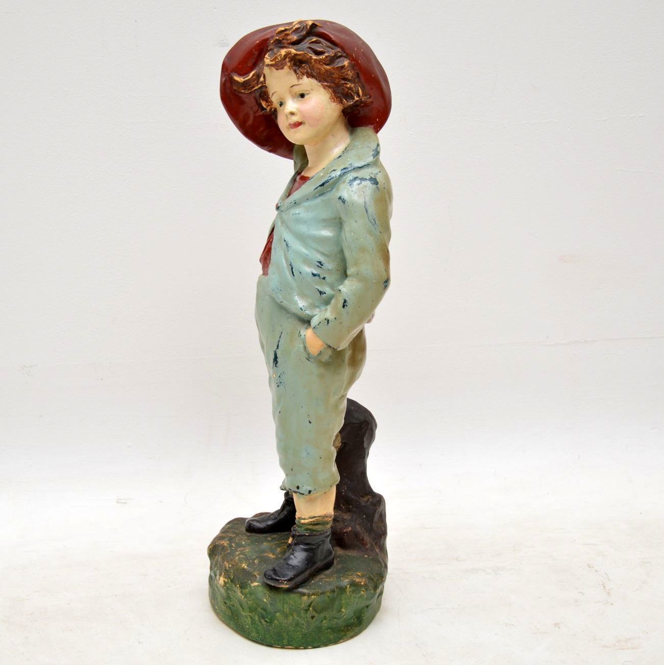 Antique Decorative Chalk Ware Figure Of A Boy photo Art
