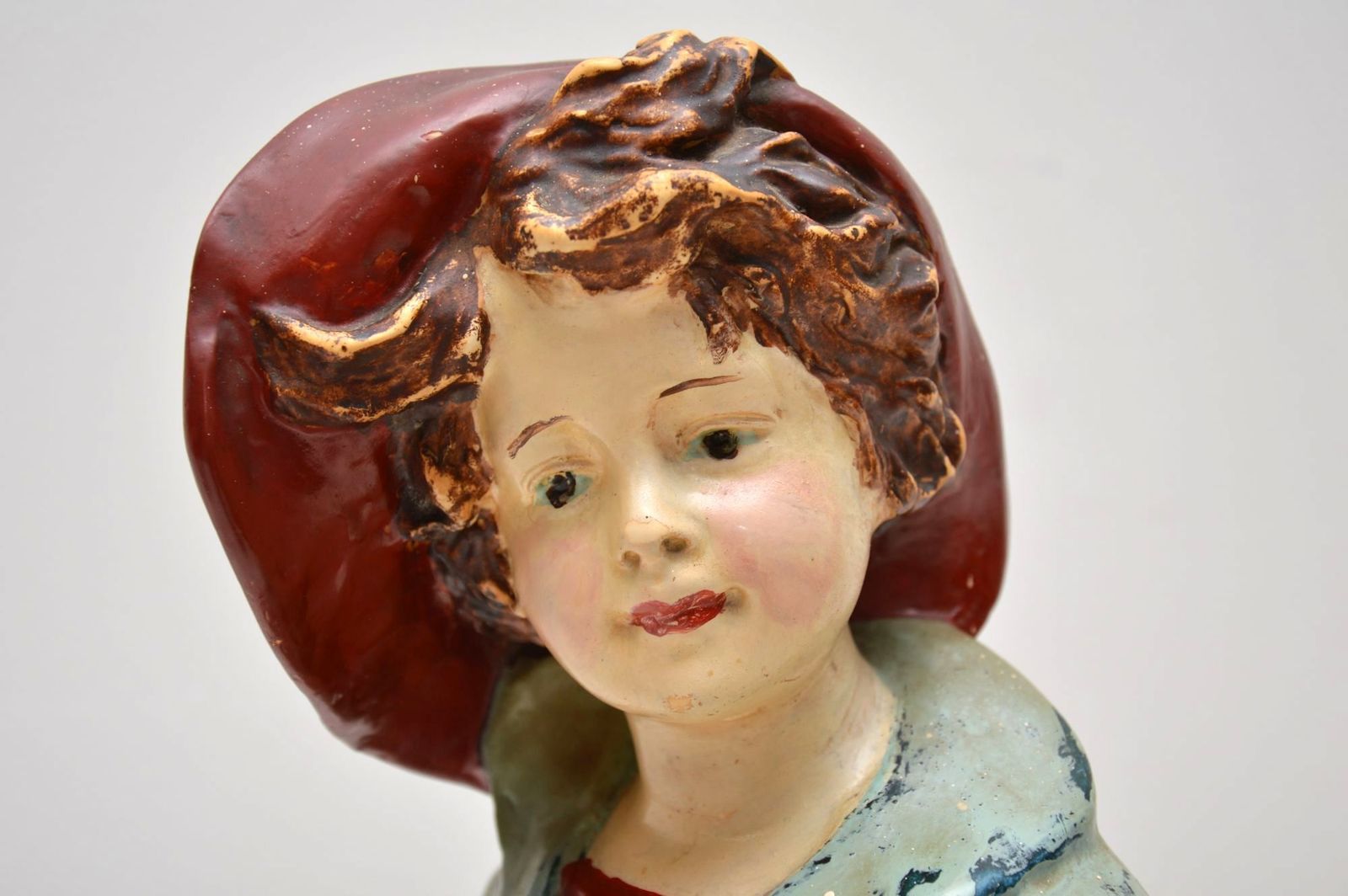 Art Antique Decorative Chalk Ware Figure Of A Boy photo