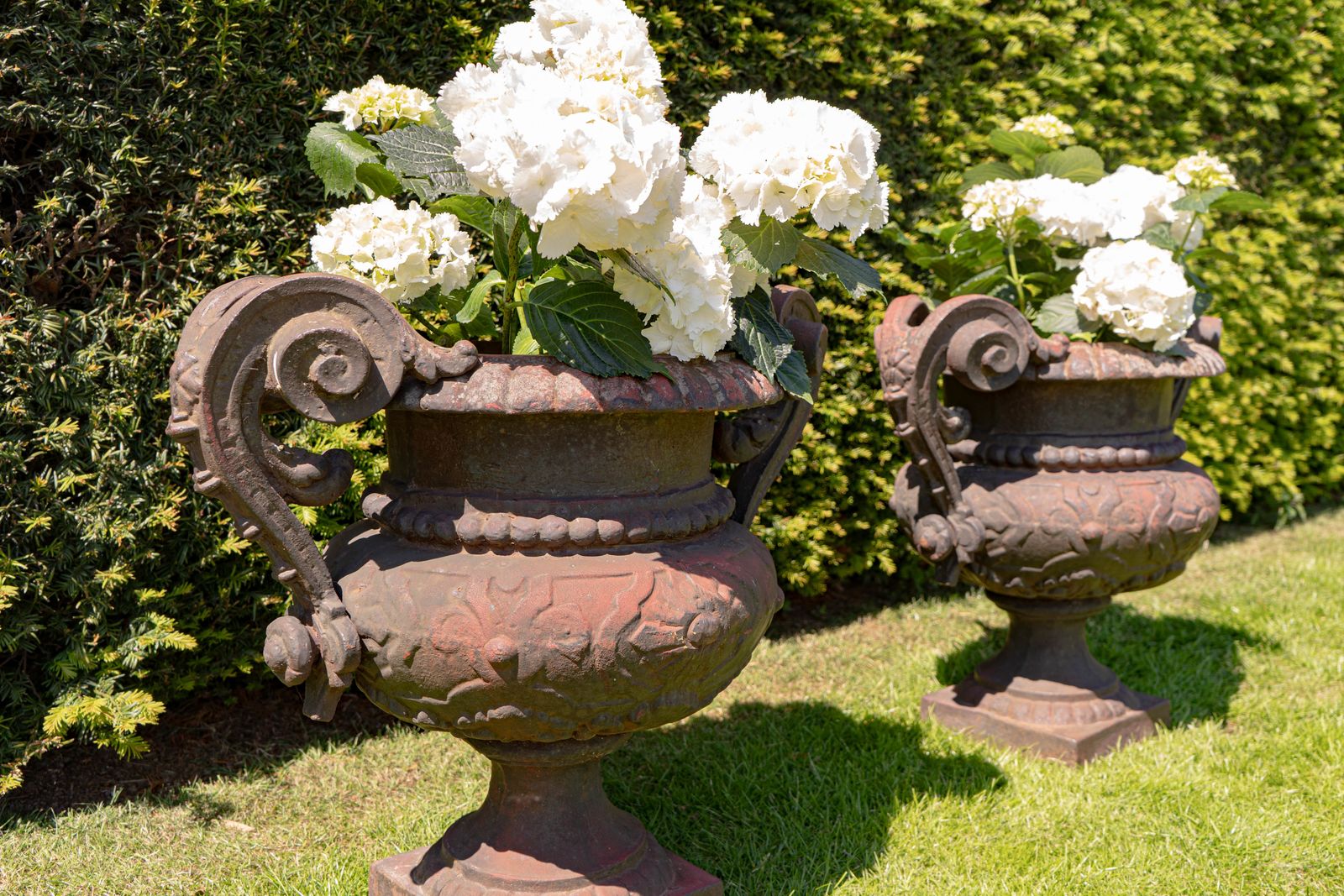 A Pair Of Antique Cast Iron French Garden Urns
