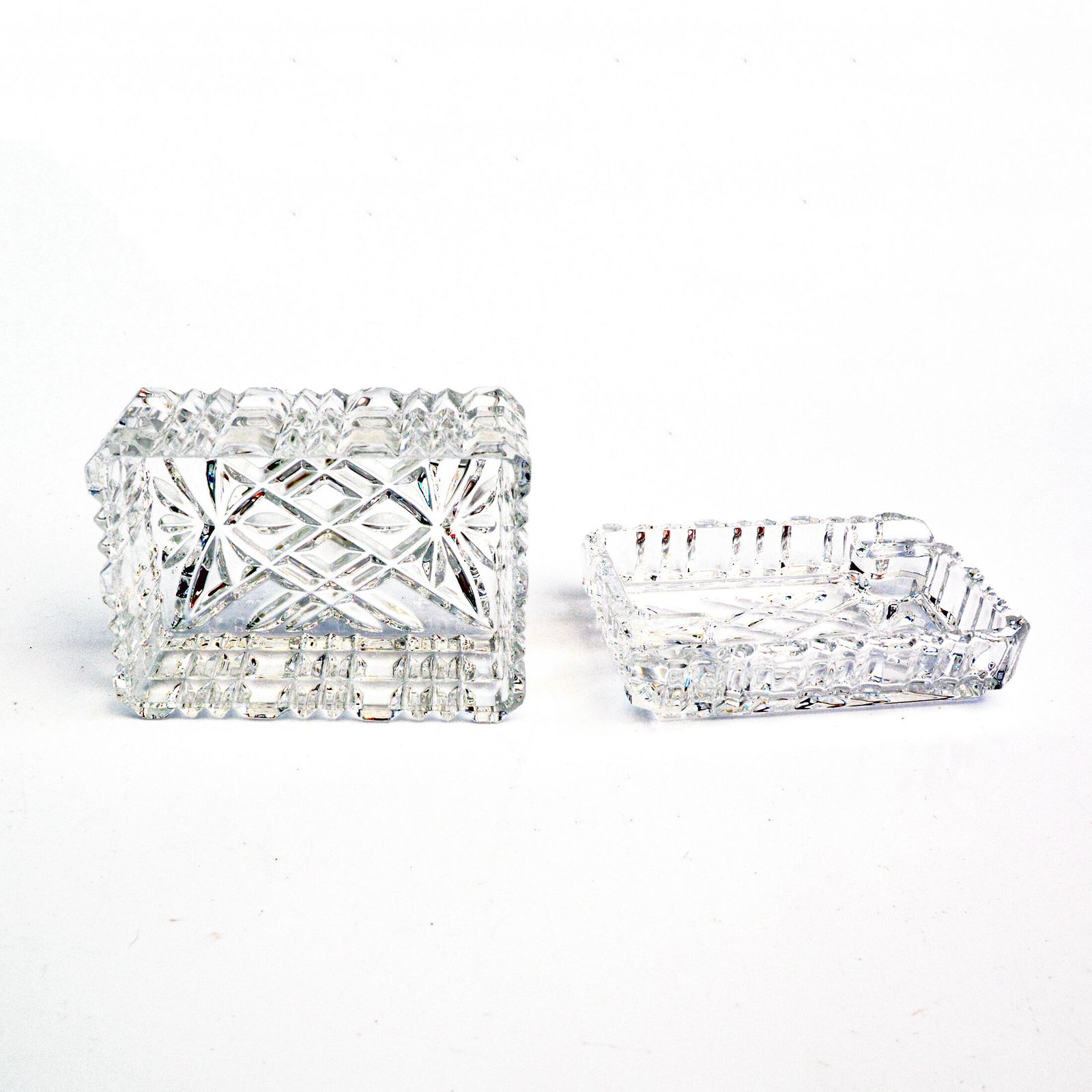 1980s Crystal Ashtray With Cigarette Case, Julia Glassworks, Poland photo vintage