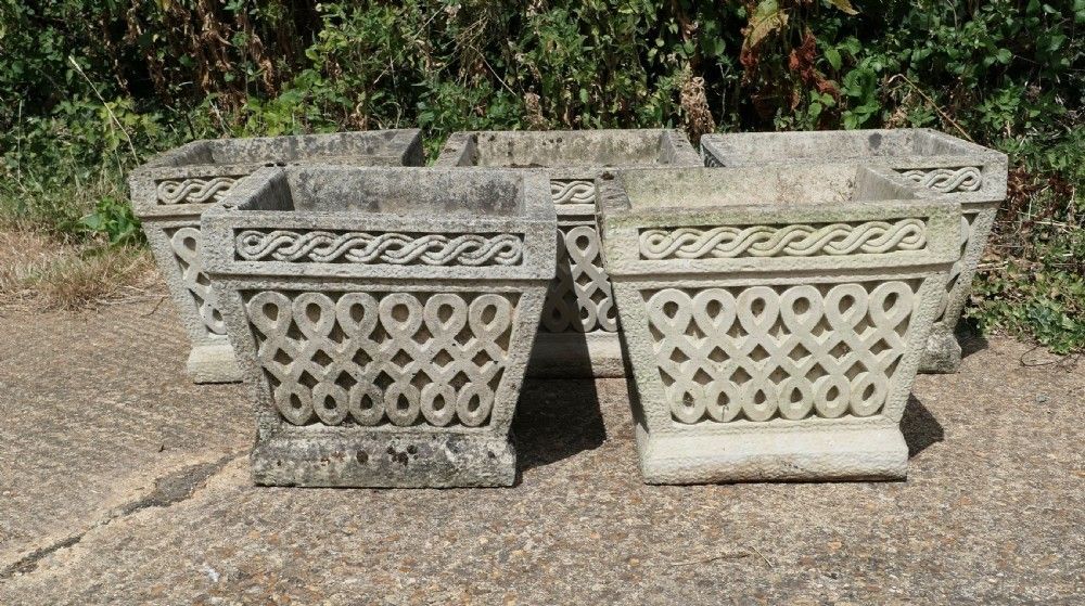 A Set Of 5 Classical Basket Weave Garden Planters photo buy
