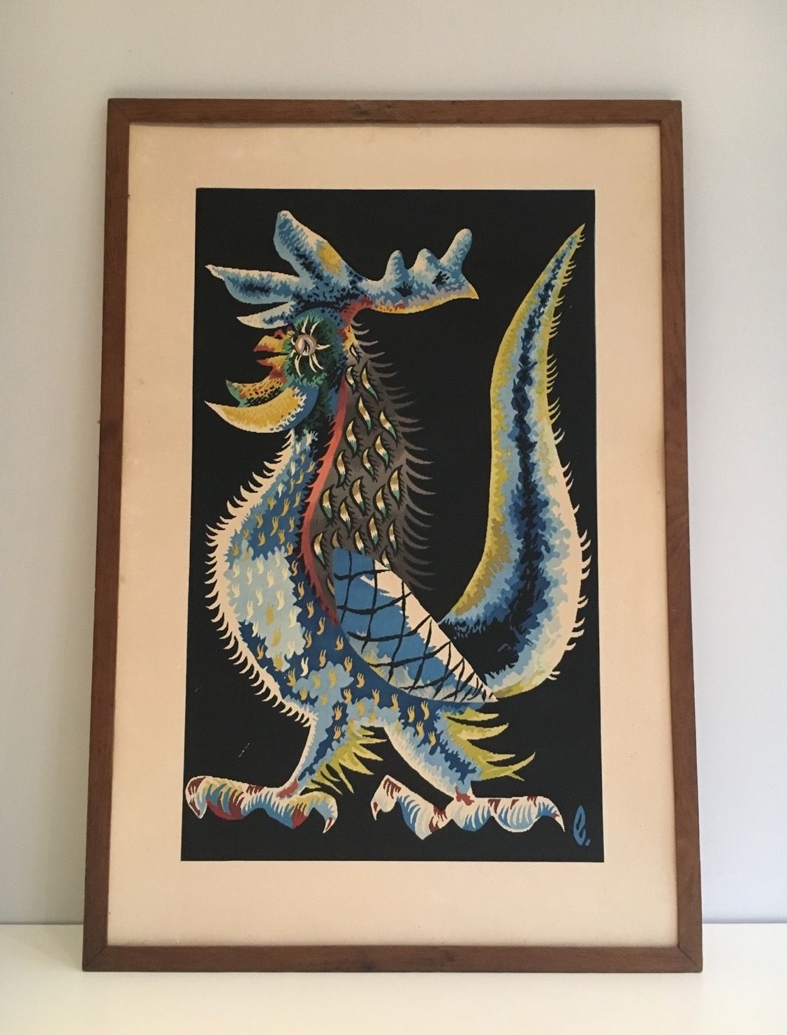 Print Representing A Rooster. French Work Signed Jean Lurçat. Around 1970 photo Art