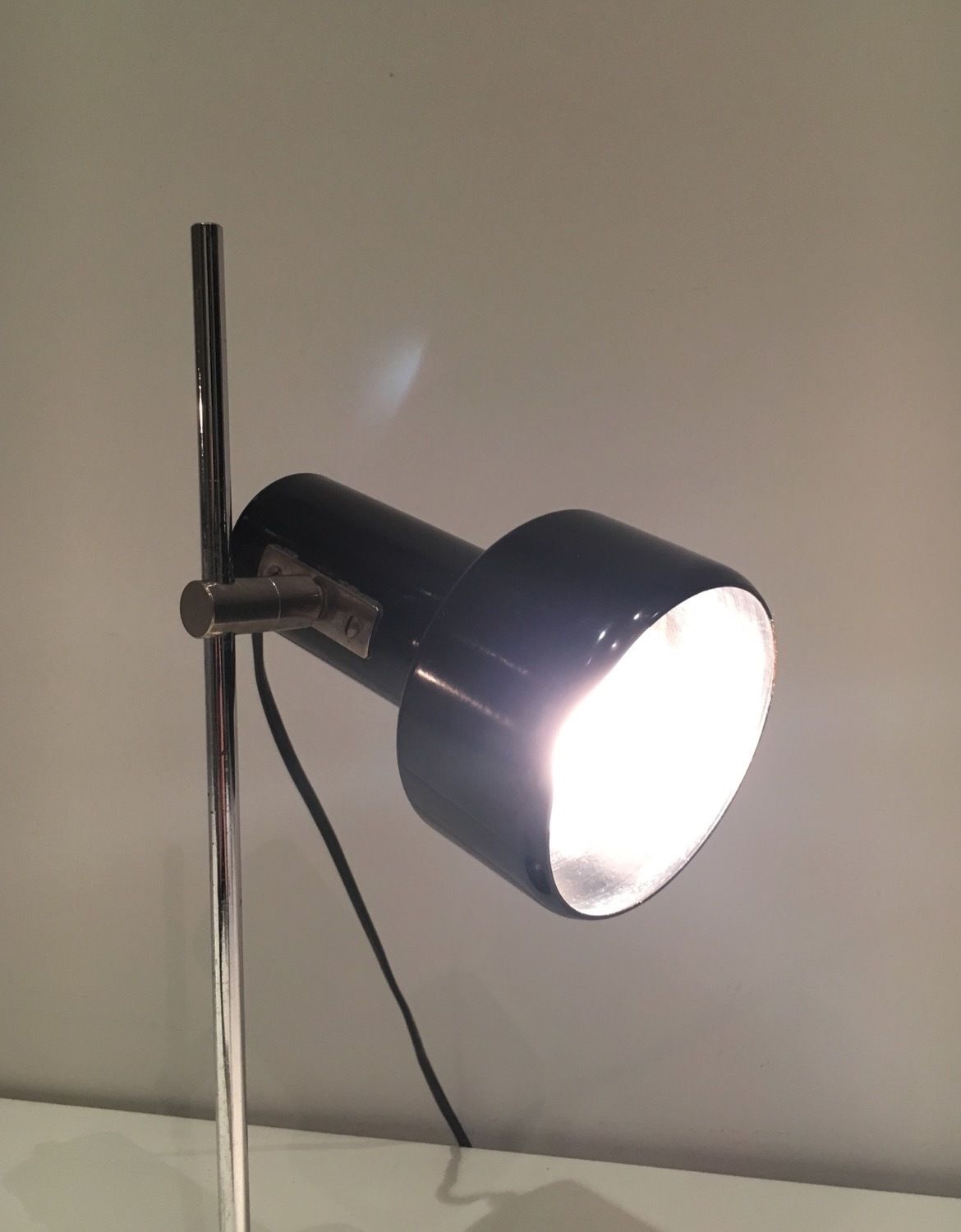 Adjustable Lamp In Black And Chrome Lacquered Metal. French Work. Around 1970 photo vinterior
