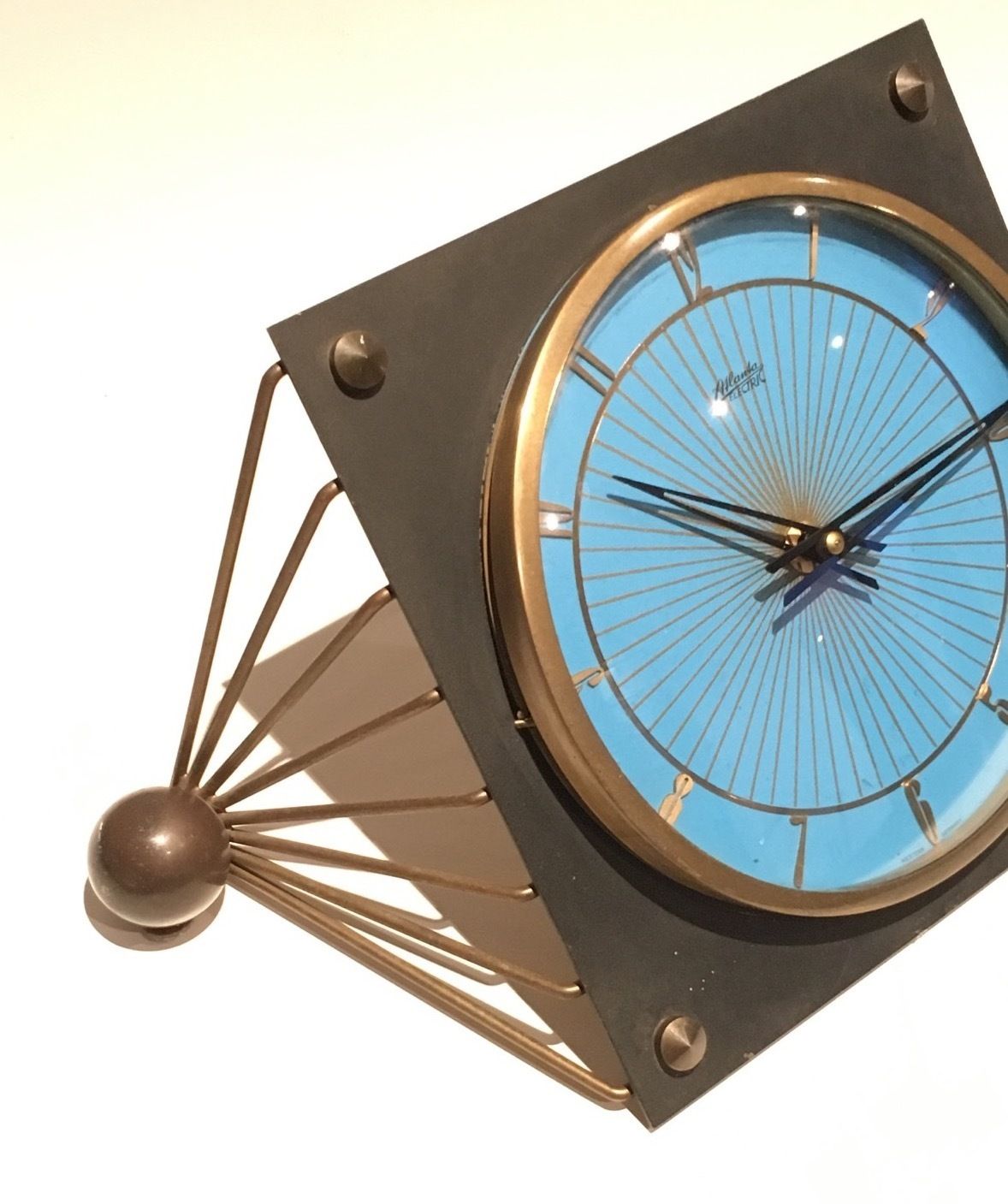 Clock In Lacquered Metal, Glass And Brass. Around 1950 photo Home Decor