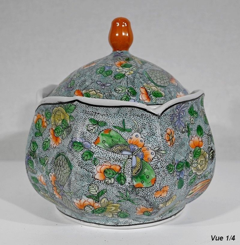 Home Decor Porcelain Bonbonniere Decorated With Butterflies, China   Early 20th Century photo