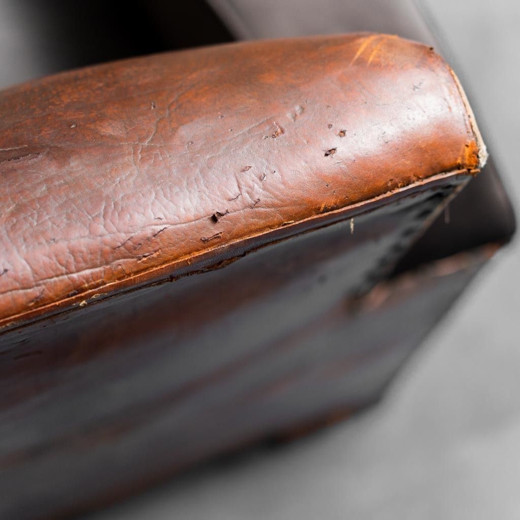 385.0 Vintage Modern 1940s Leather Velvet Club Armchair photo