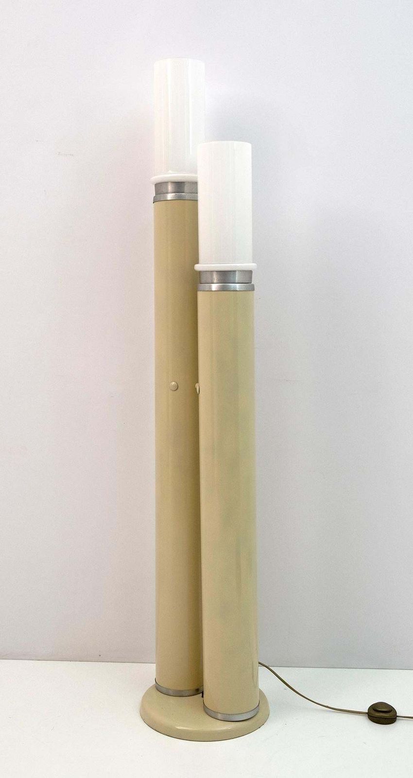 Space Age Opaline Glass And Lacquered Metal Cylinders Floor Lamp, 1970s photo Lighting