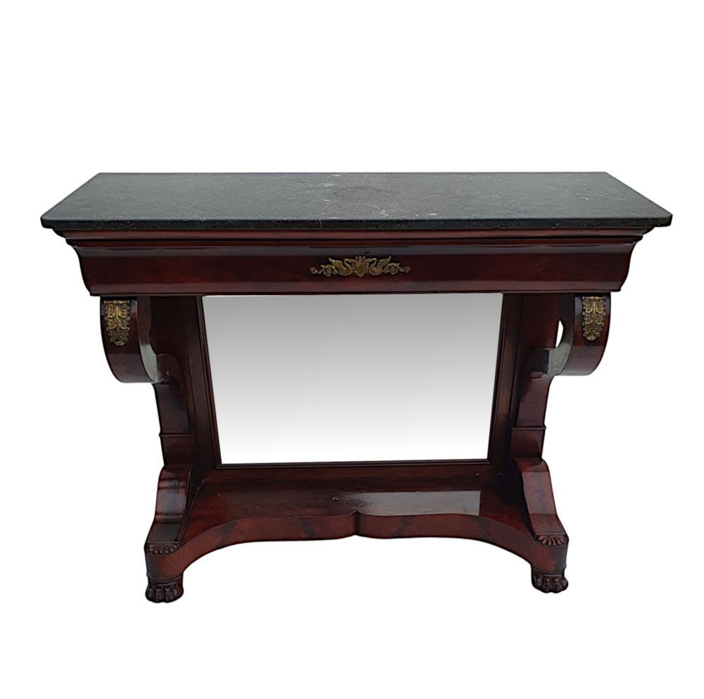 A Very Fine 19th Century Flame Mahogany Marble Top Console Table