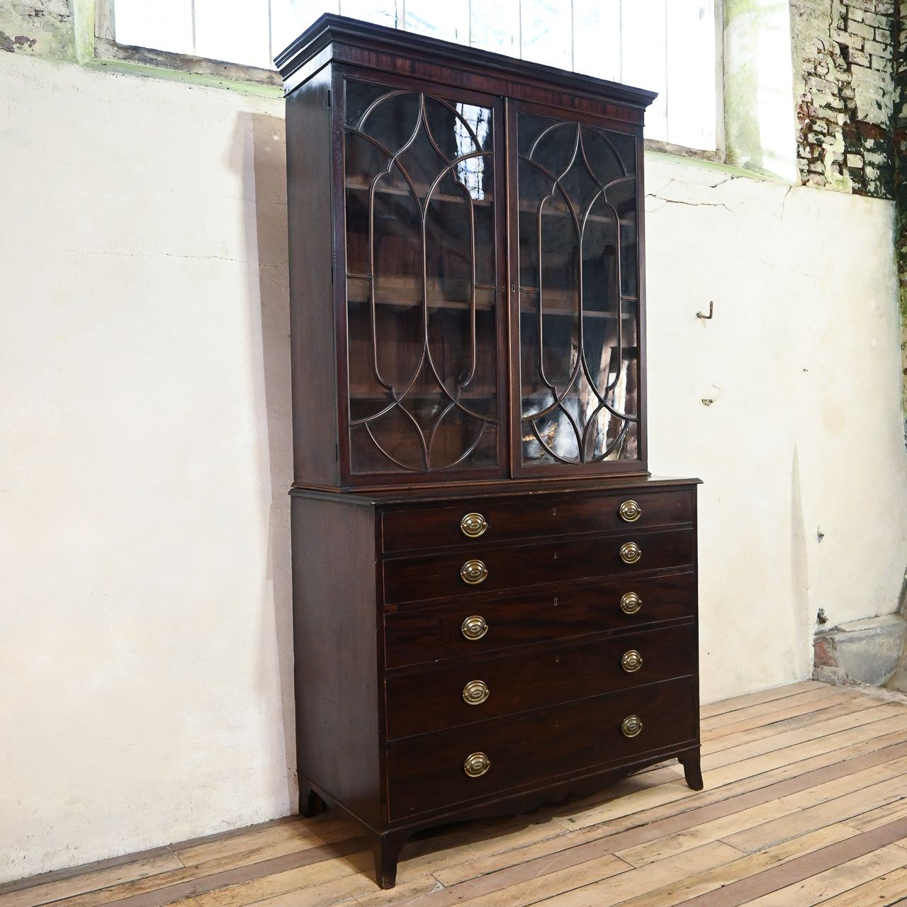 A George III Mahogany Astral Glazed Secretaire Bookcase
