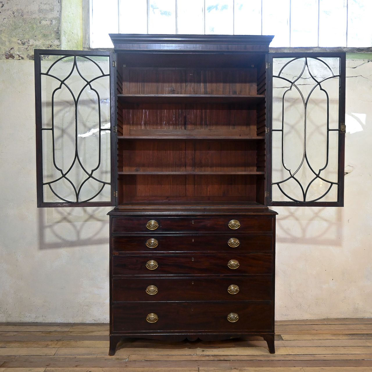 1464.0 A George III Mahogany Astral Glazed Secretaire Bookcase photo