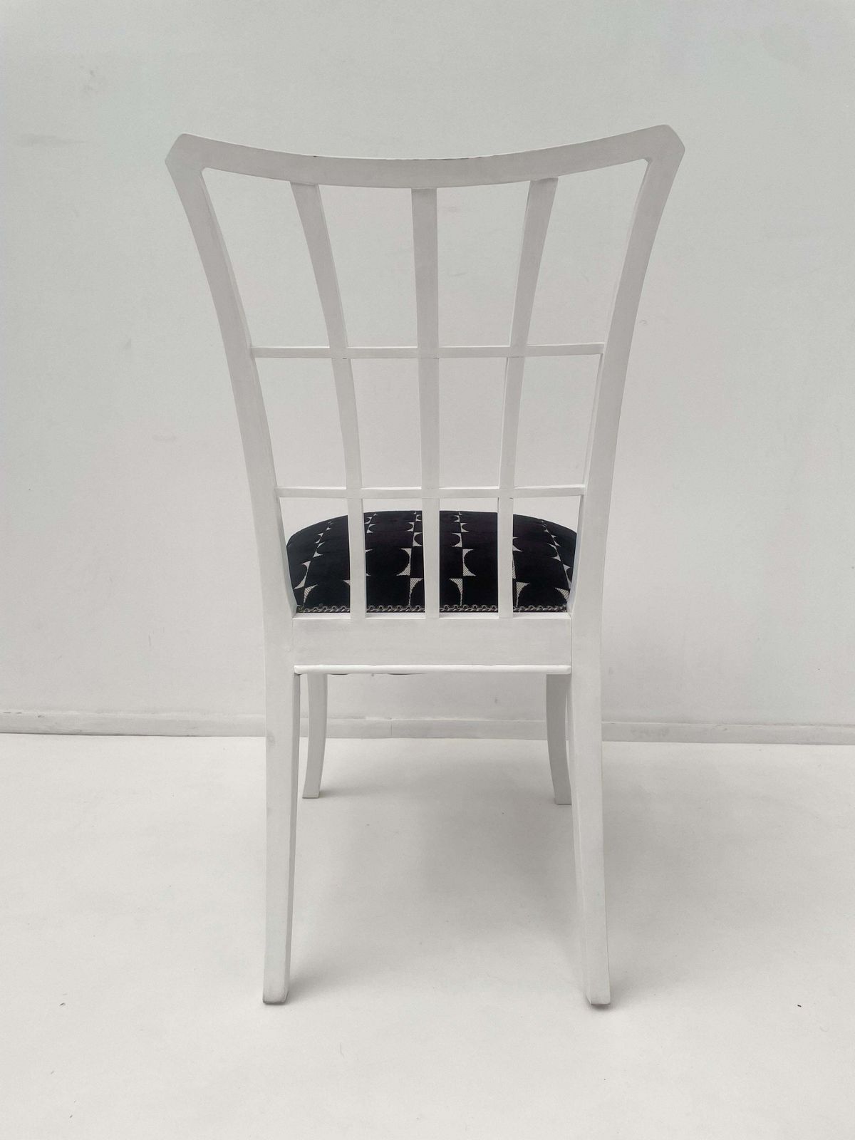 Set Of 12 Art Deco Style Chairs, White Wood And Fabric photo buy
