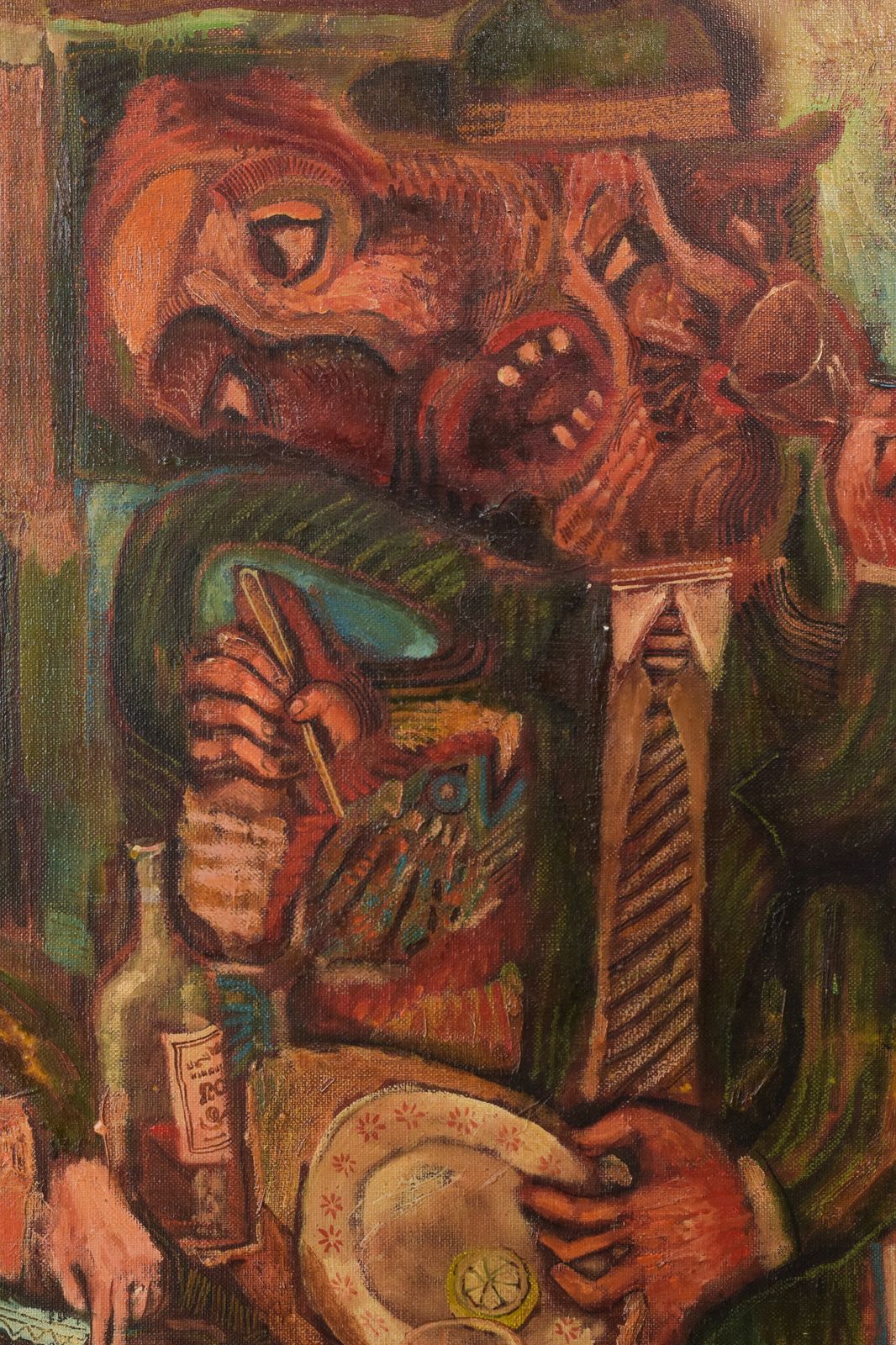Stel Dat Luncht, Jaren 1970, Olieverf Op Doek photo Kunst