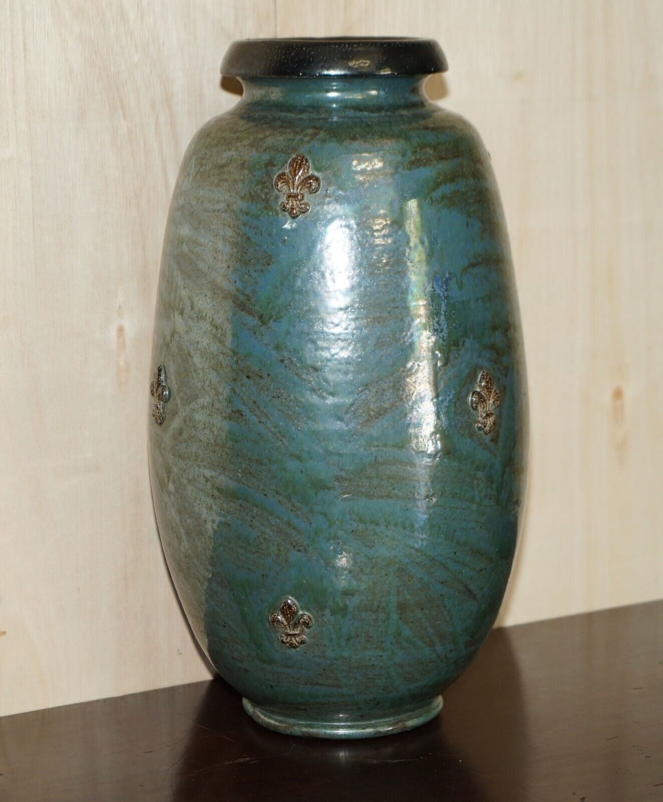 1 Of 3 Signed Roger Guerin 1930 Fleur De Lis Ceramic Stoneware Pottery Vase Pots
