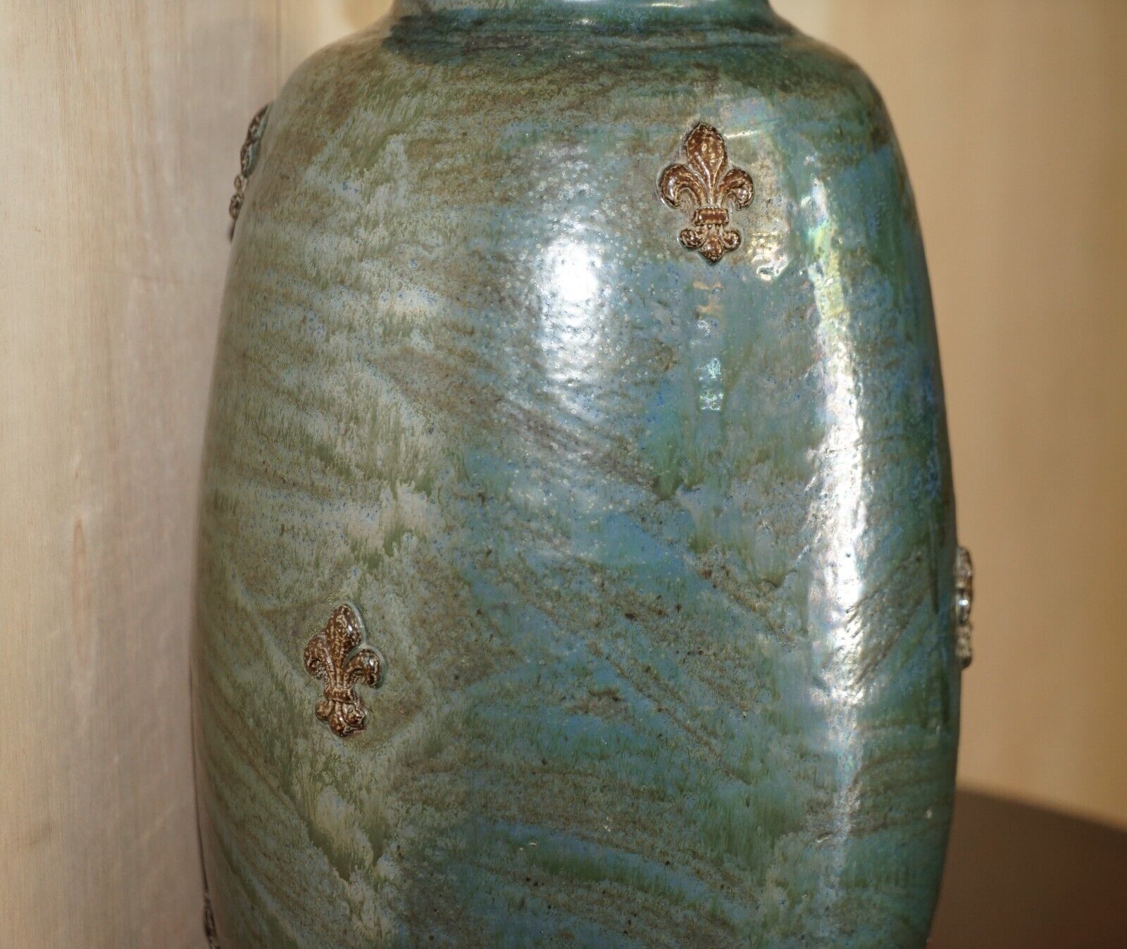 1 Of 3 Signed Roger Guerin 1930 Fleur De Lis Ceramic Stoneware Pottery Vase Pots photo 1350.0
